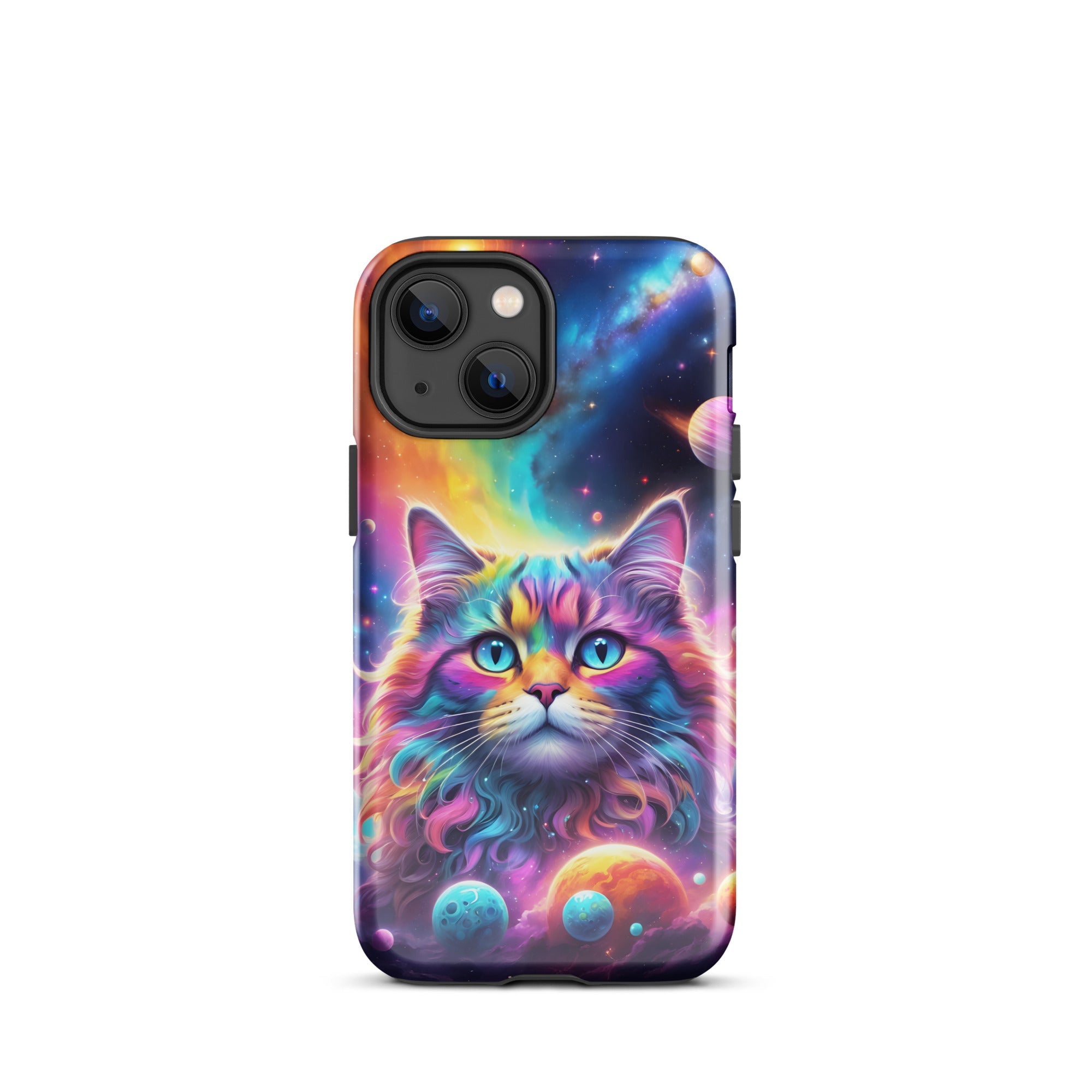 Carcasa resistente para iPhone - gato cósmico, galaxia y planetas - CeluMovil