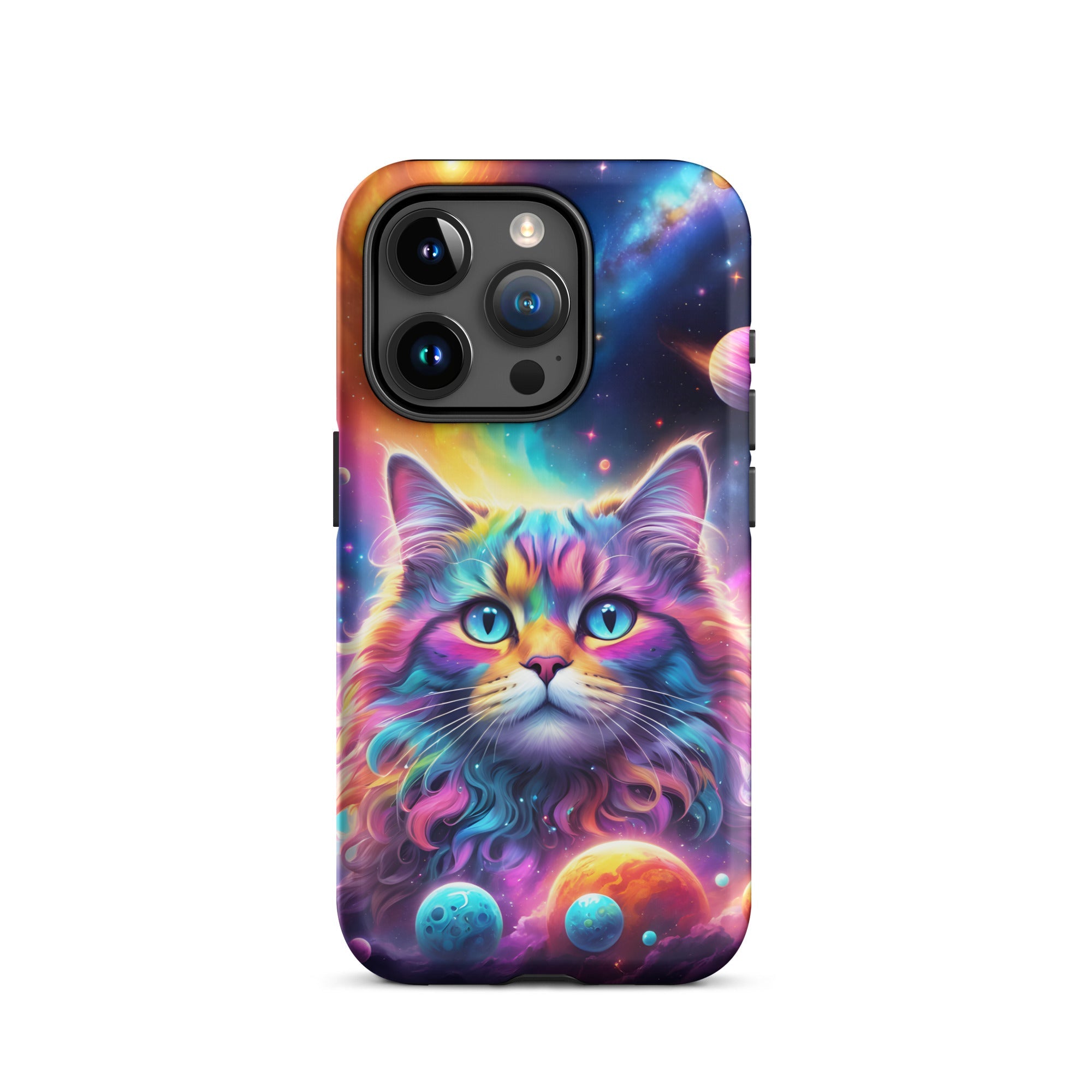 Carcasa resistente para iPhone - gato cósmico, galaxia y planetas - CeluMovil