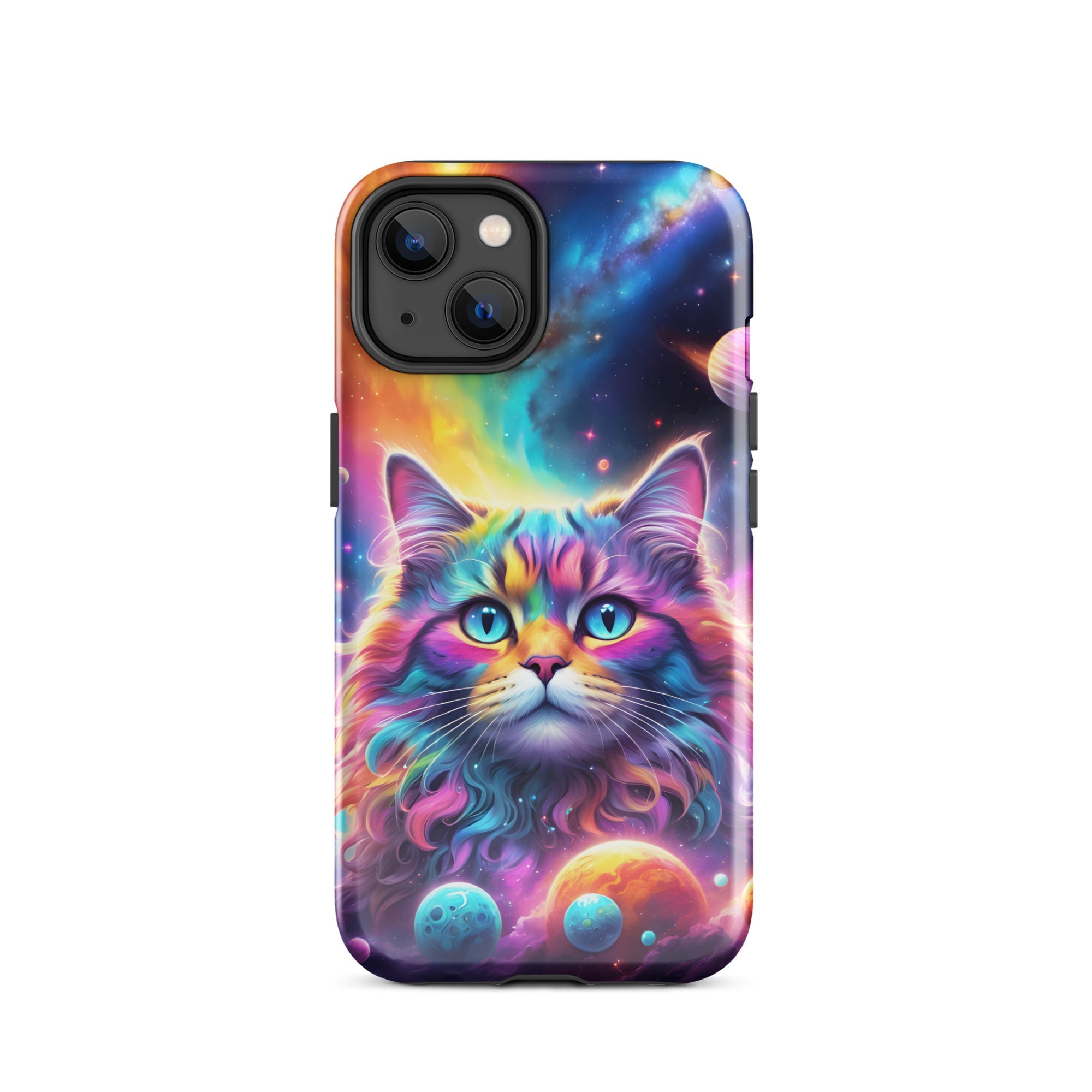 Carcasa resistente para iPhone - gato cósmico, galaxia y planetas - CeluMovil