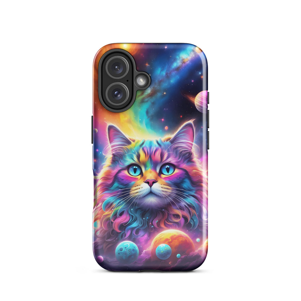 Carcasa resistente para iPhone - gato cósmico, galaxia y planetas - CeluMovil
