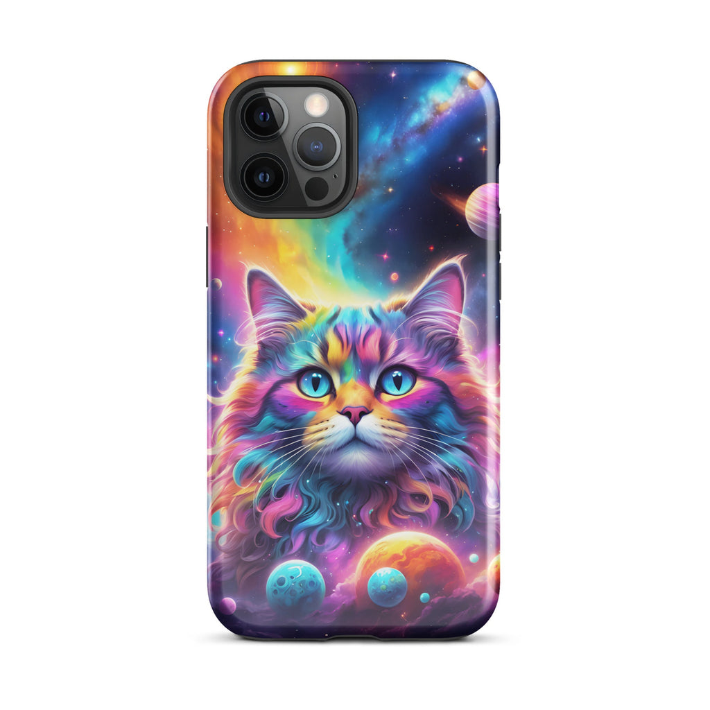 Carcasa resistente para iPhone - gato cósmico, galaxia y planetas - CeluMovil