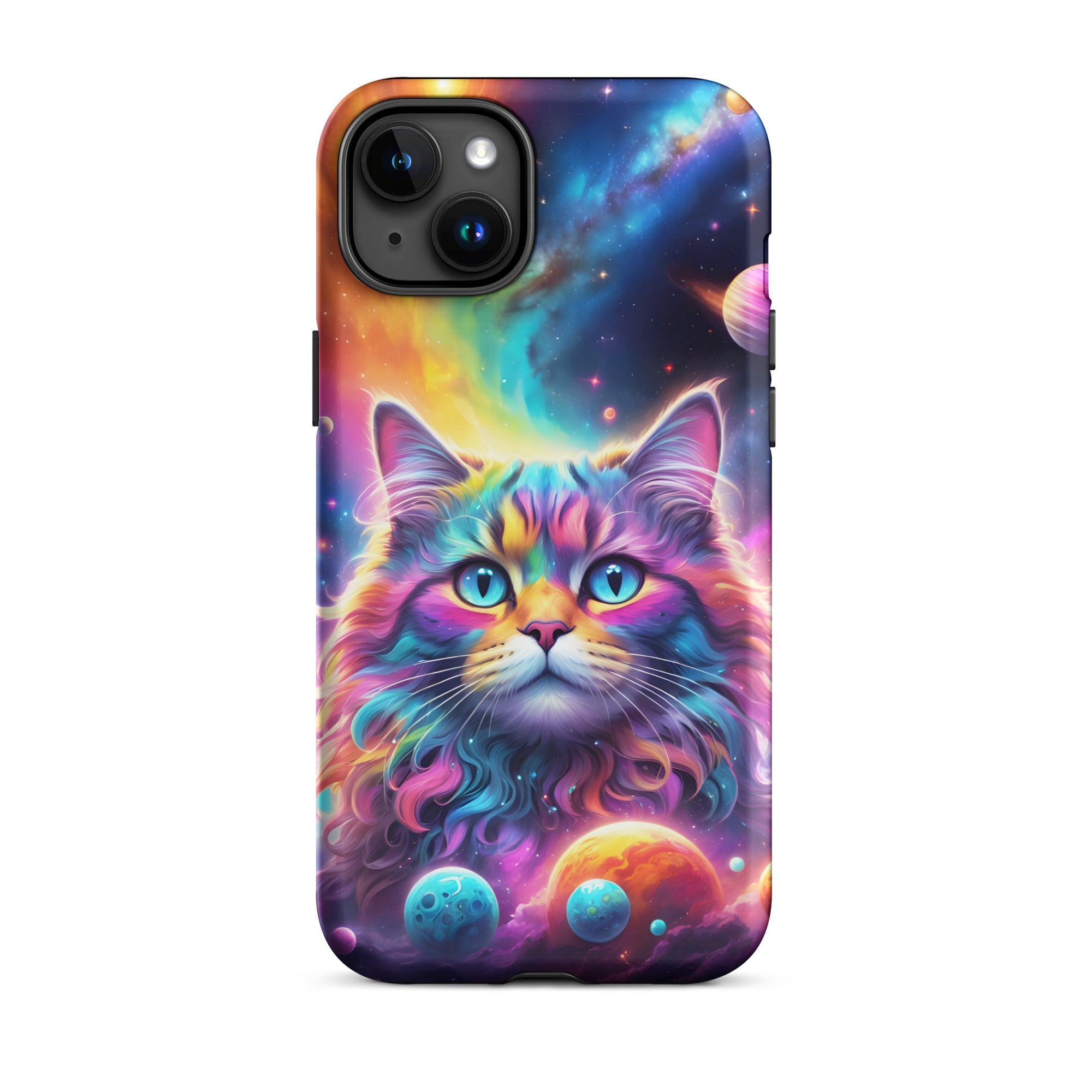 Carcasa resistente para iPhone - gato cósmico, galaxia y planetas - CeluMovil