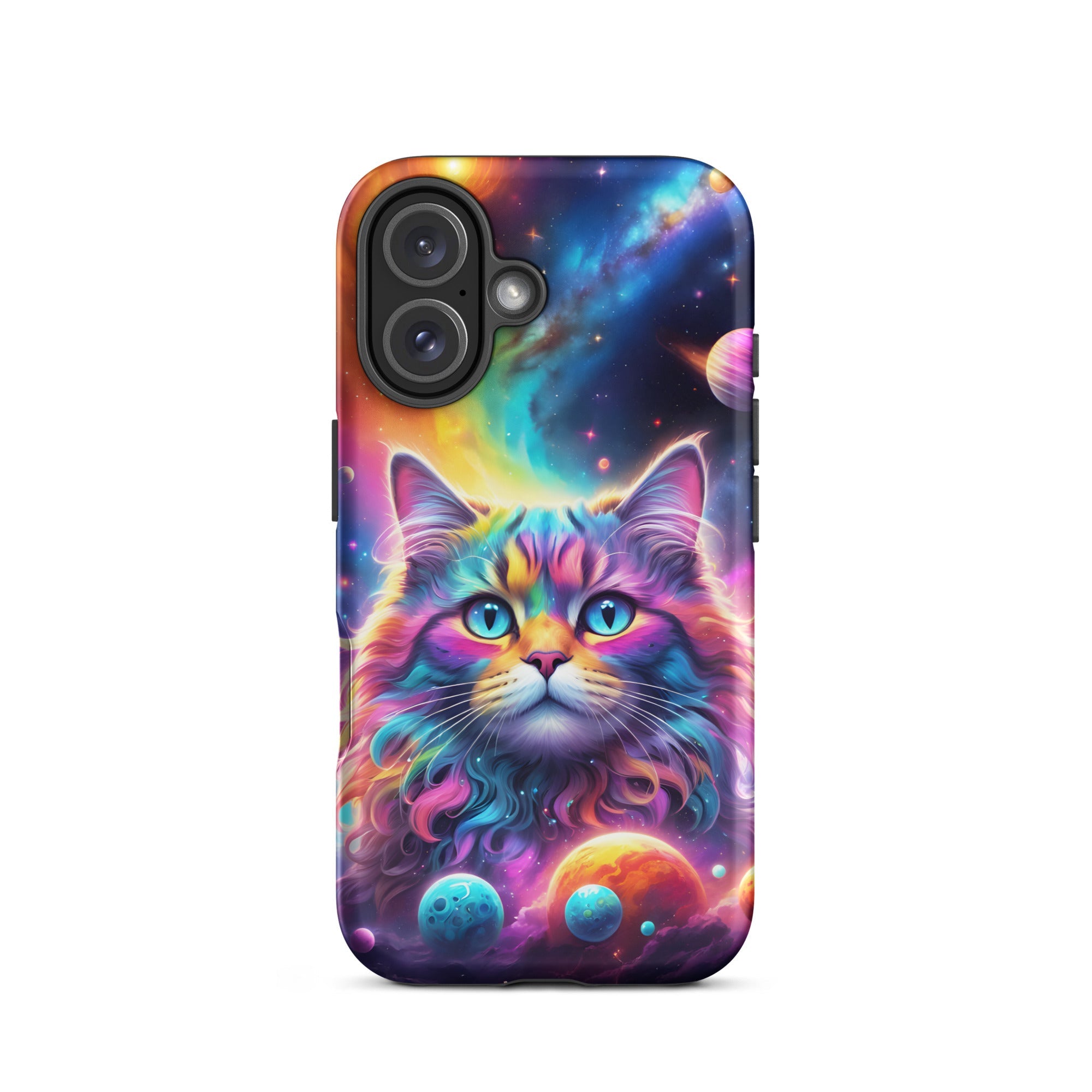 Carcasa resistente para iPhone - gato cósmico, galaxia y planetas - CeluMovil
