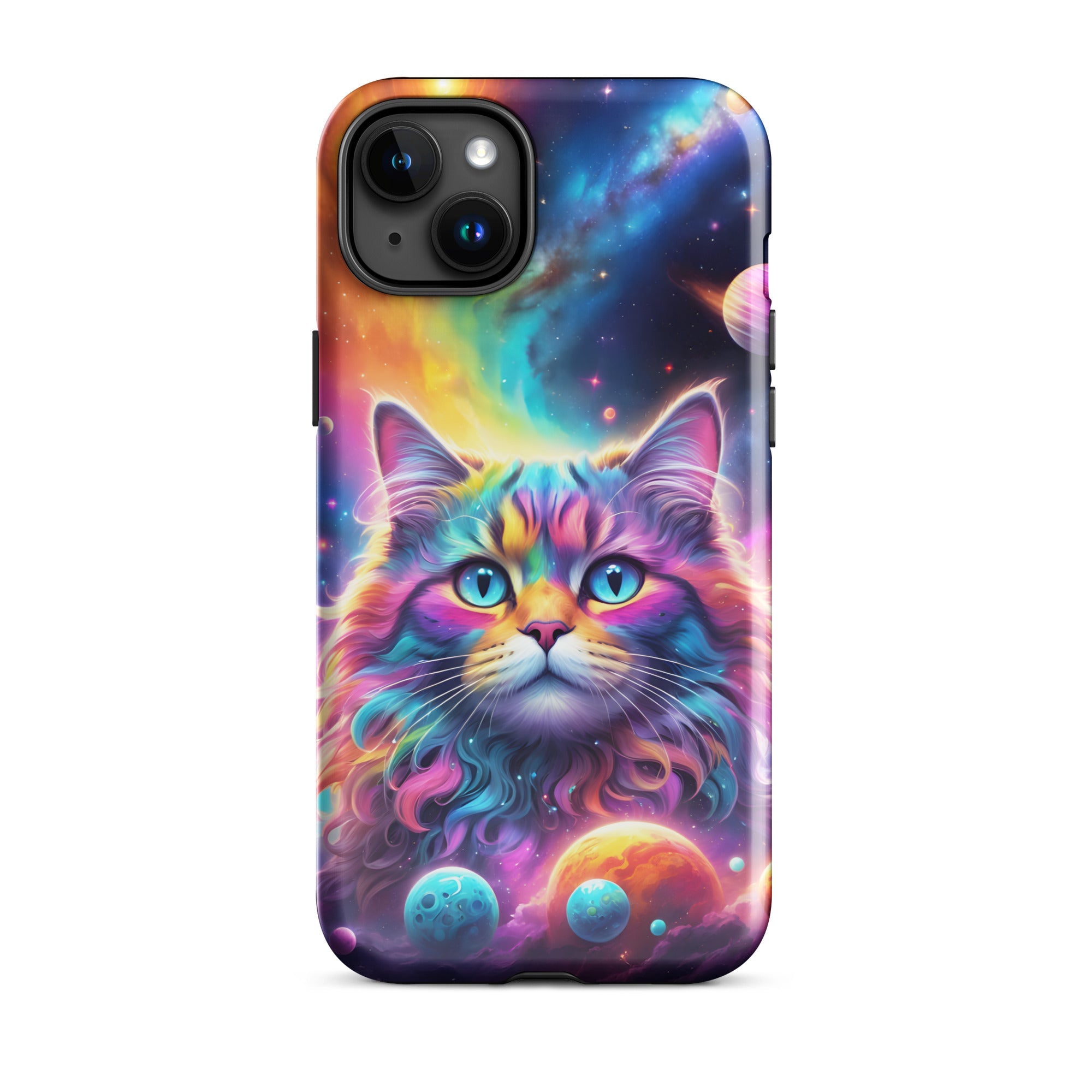 Carcasa resistente para iPhone - gato cósmico, galaxia y planetas - CeluMovil
