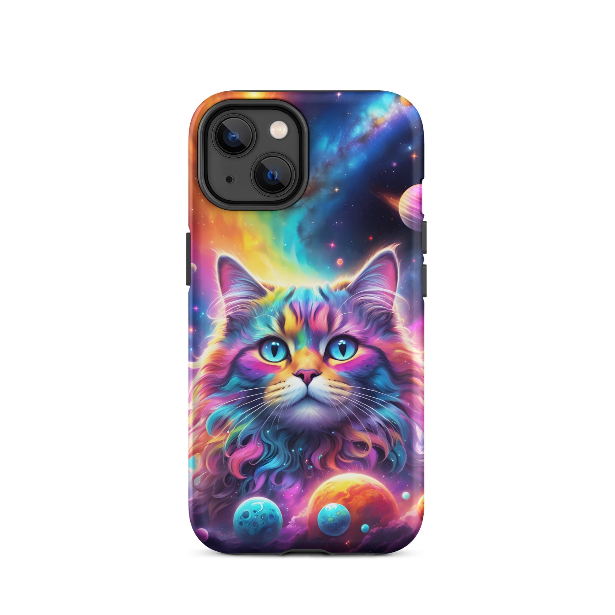 Carcasa resistente para iPhone - gato cósmico, galaxia y planetas - CeluMovil
