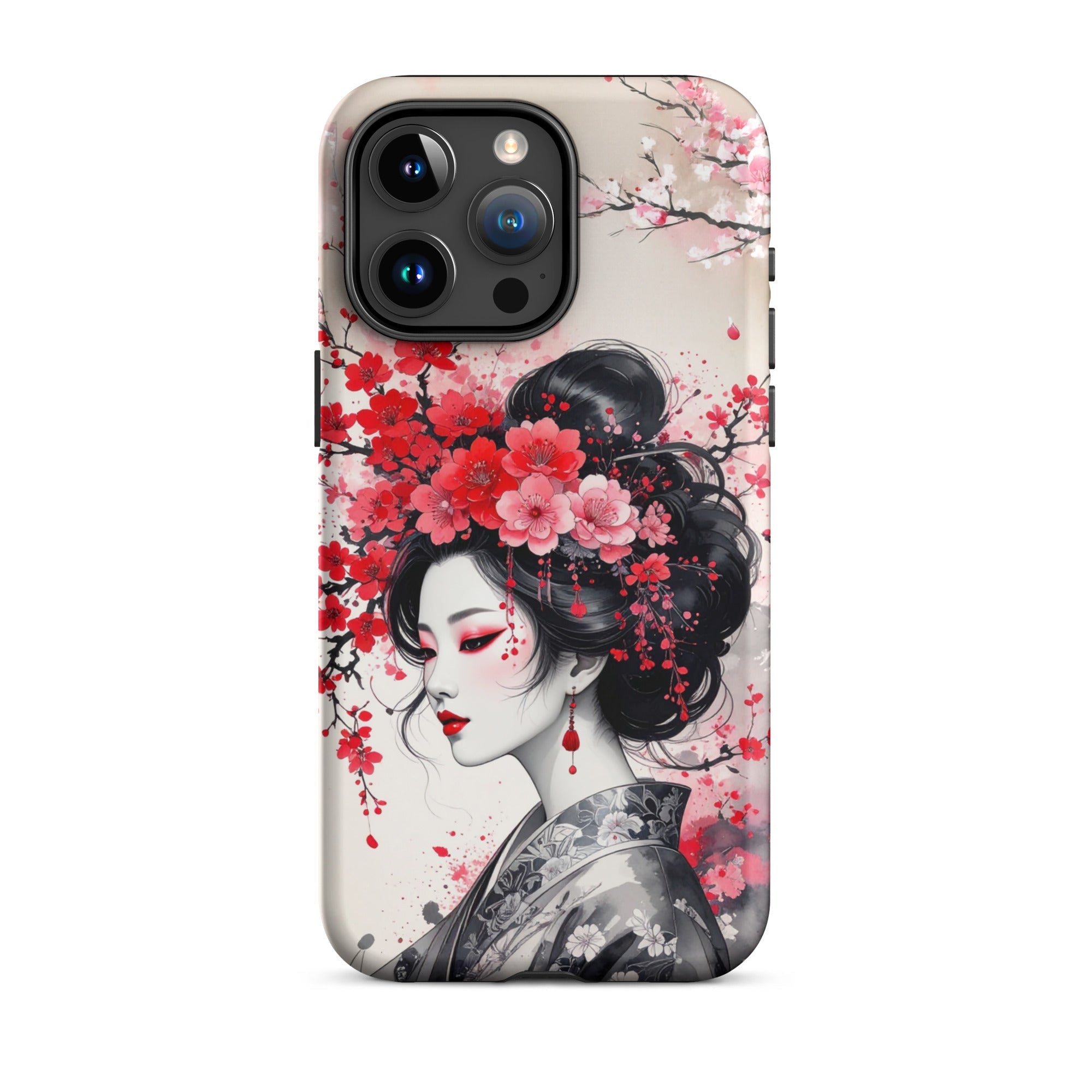 Carcasa resistente para iPhone – Geisha con diseño de tinta floral - CeluMovil