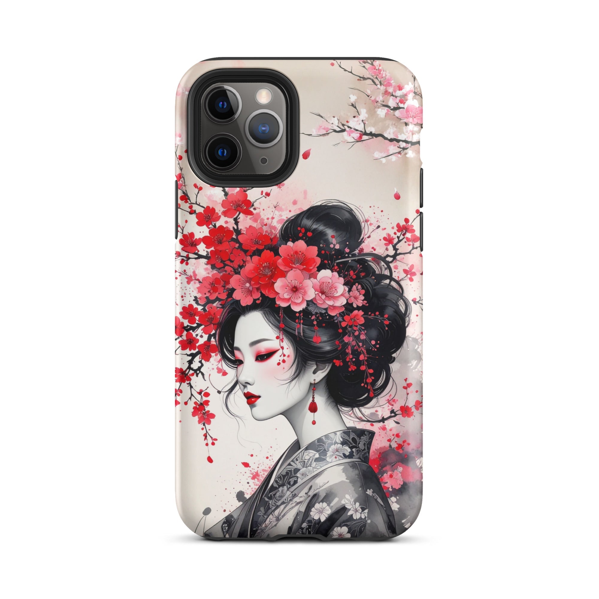 Carcasa resistente para iPhone – Geisha con diseño de tinta floral - CeluMovil