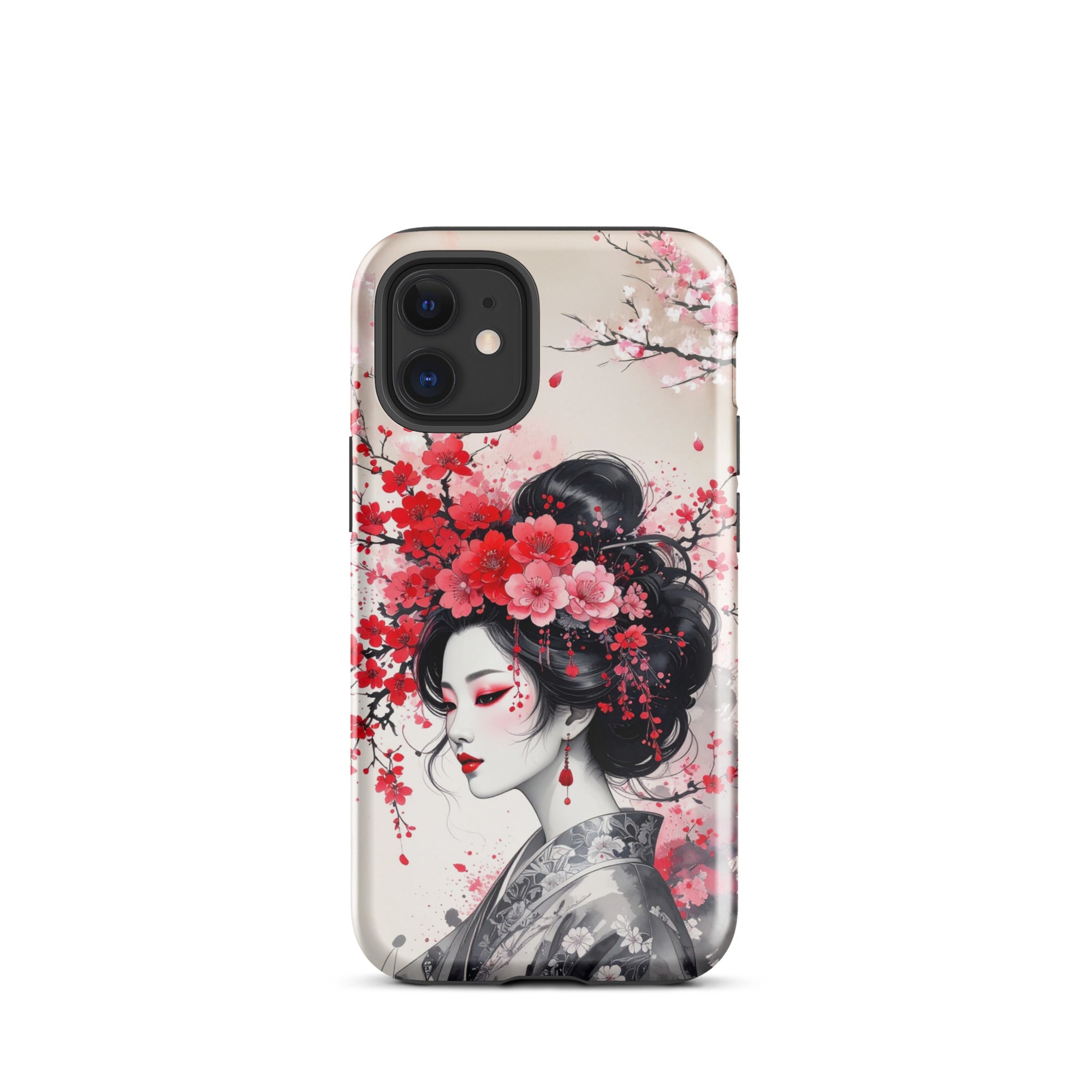 Carcasa resistente para iPhone – Geisha con diseño de tinta floral - CeluMovil