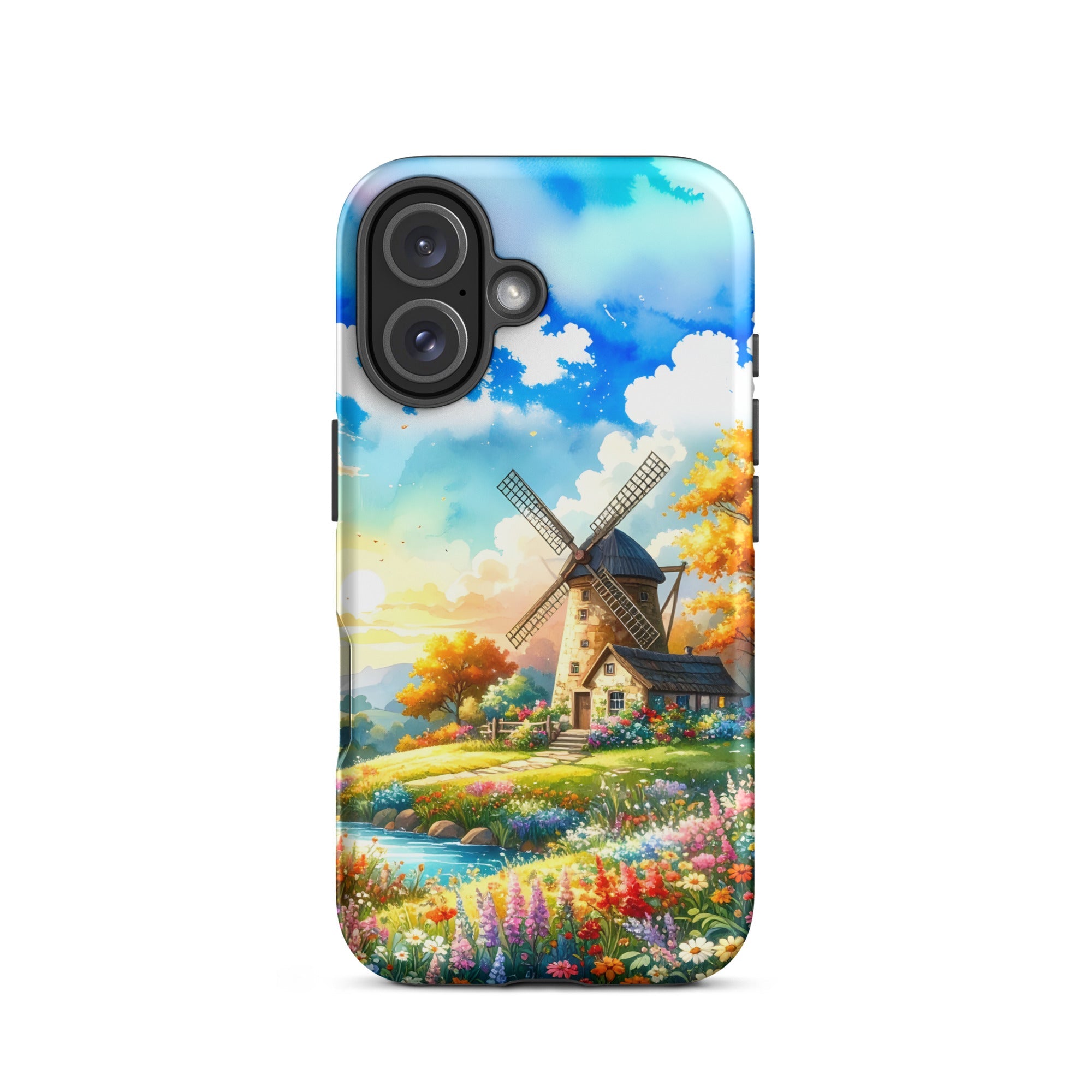 Carcasa resistente para iPhone – Pradera soleada con molino de viento Cottagecore - CeluMovil