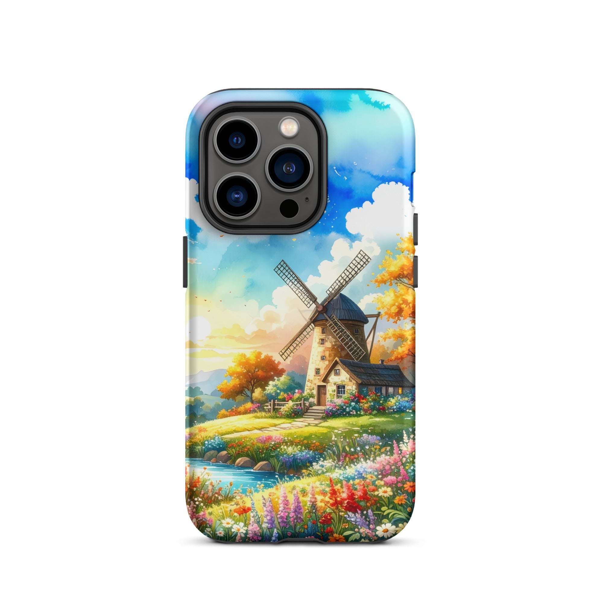 Carcasa resistente para iPhone – Pradera soleada con molino de viento Cottagecore - CeluMovil