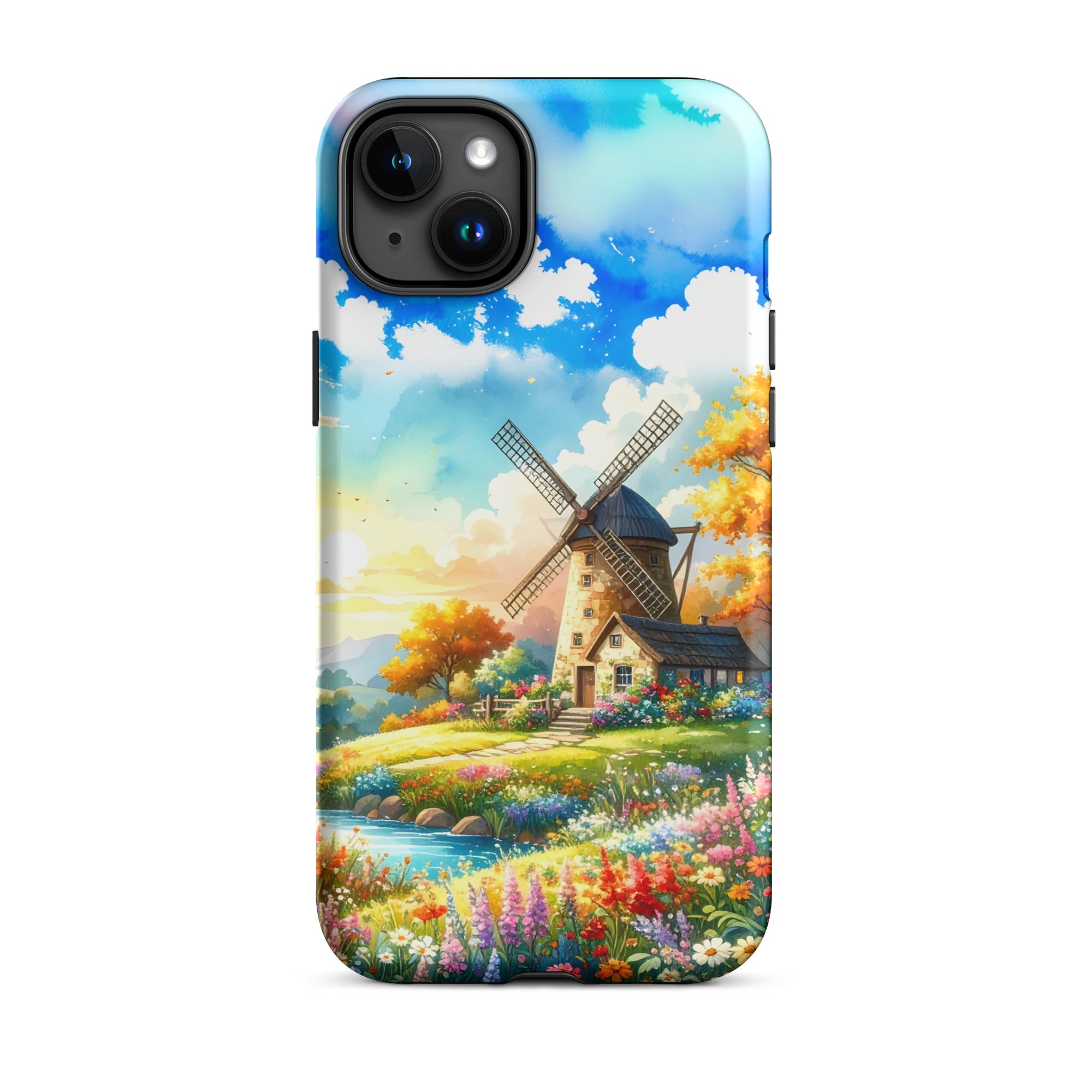 Carcasa resistente para iPhone – Pradera soleada con molino de viento Cottagecore - CeluMovil