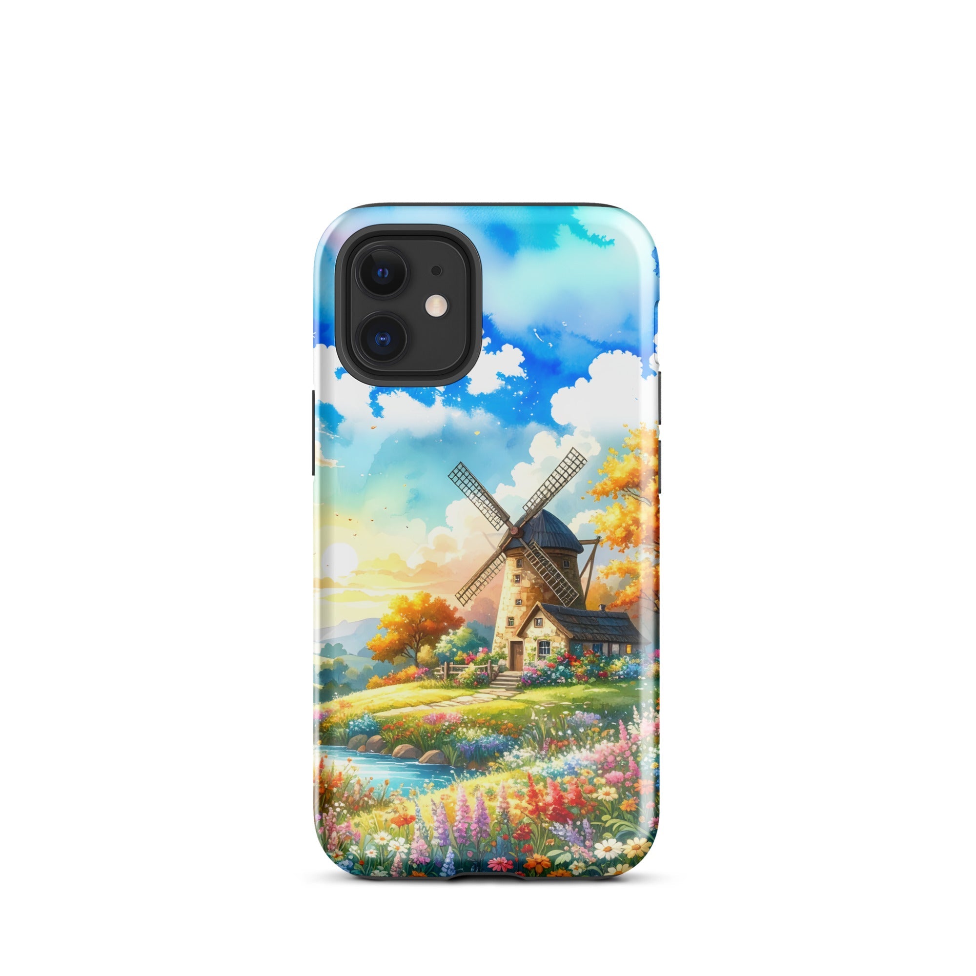 Carcasa resistente para iPhone – Pradera soleada con molino de viento Cottagecore - CeluMovil
