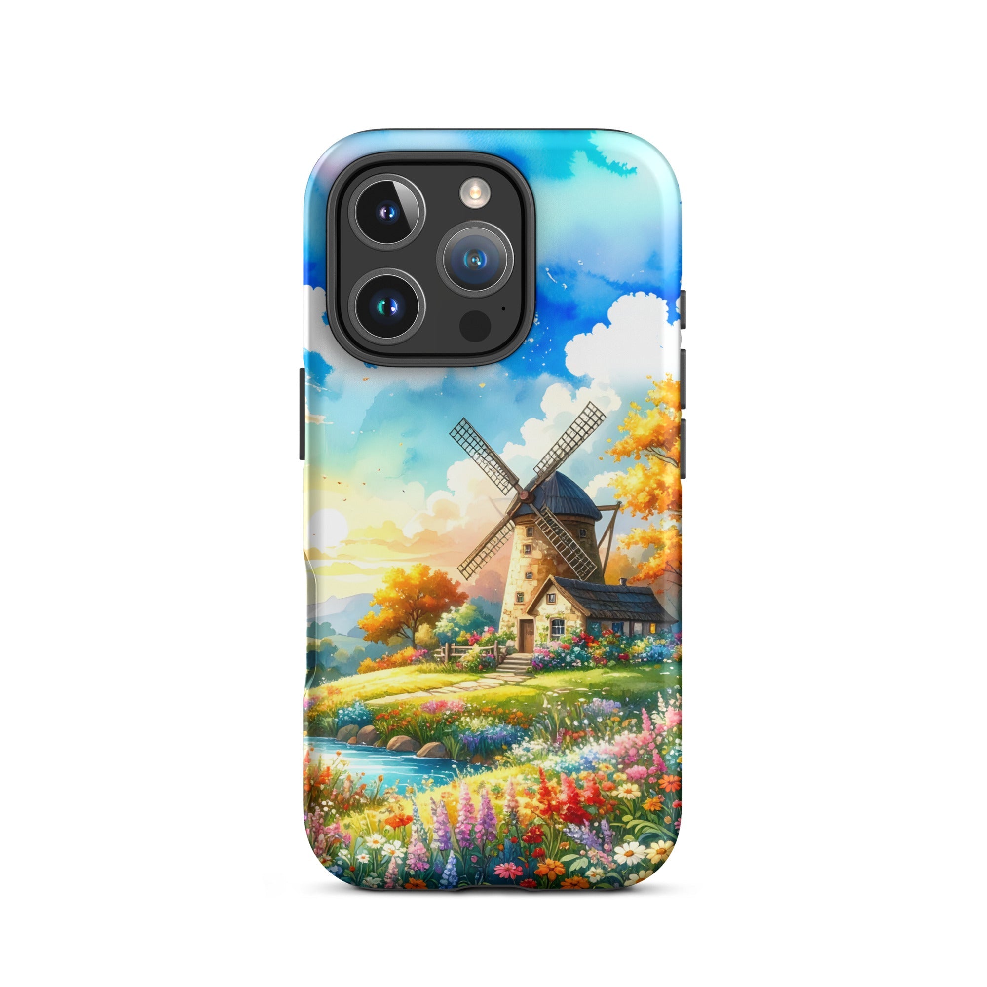 Carcasa resistente para iPhone – Pradera soleada con molino de viento Cottagecore - CeluMovil