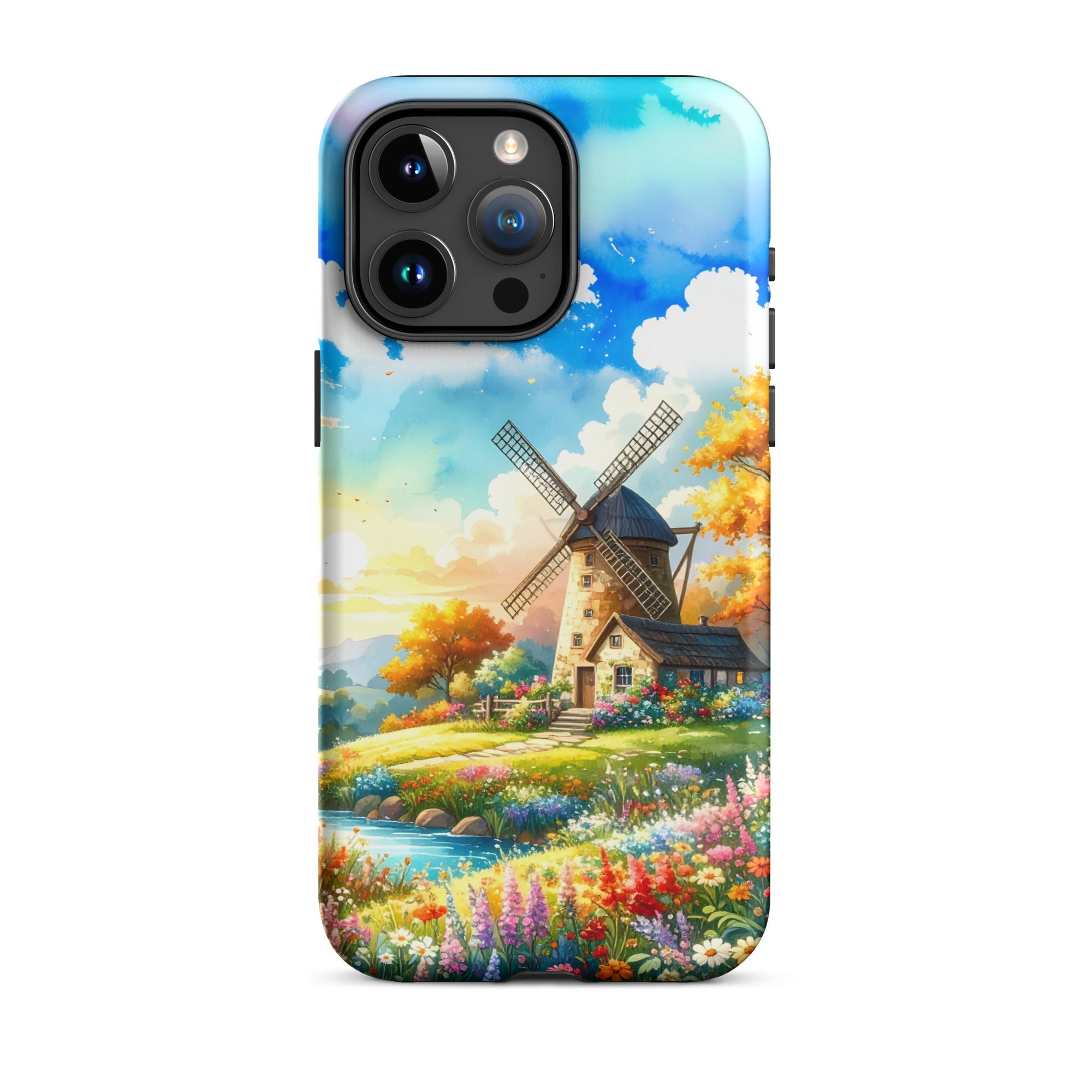 Carcasa resistente para iPhone – Pradera soleada con molino de viento Cottagecore - CeluMovil