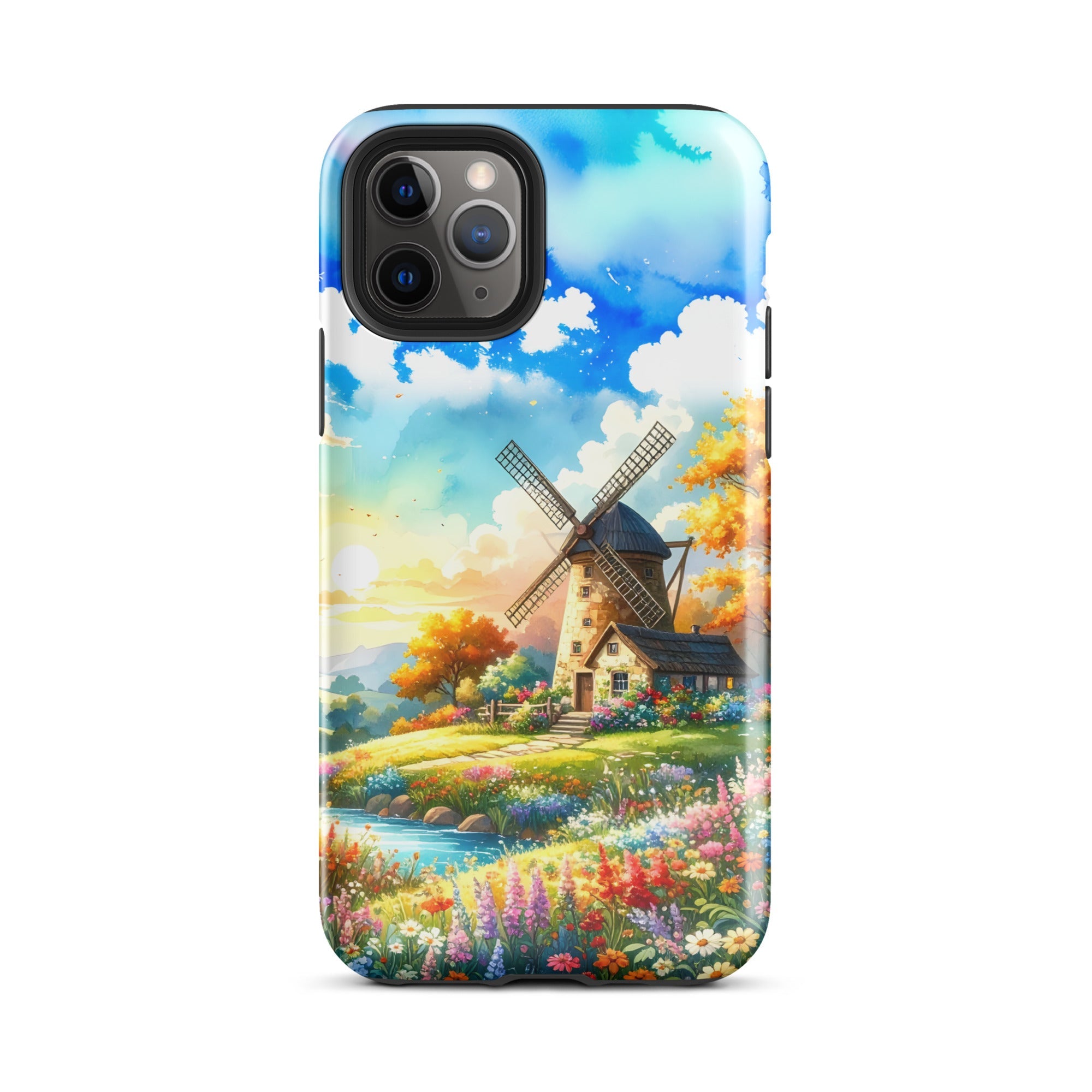 Carcasa resistente para iPhone – Pradera soleada con molino de viento Cottagecore - CeluMovil