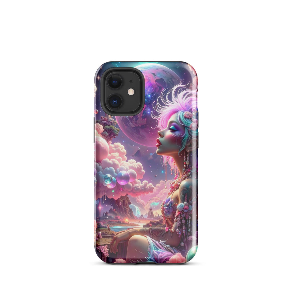 Carcasa resistente para iPhone – Soñadora iluminada por la luna, fantasía cósmica - CeluMovil