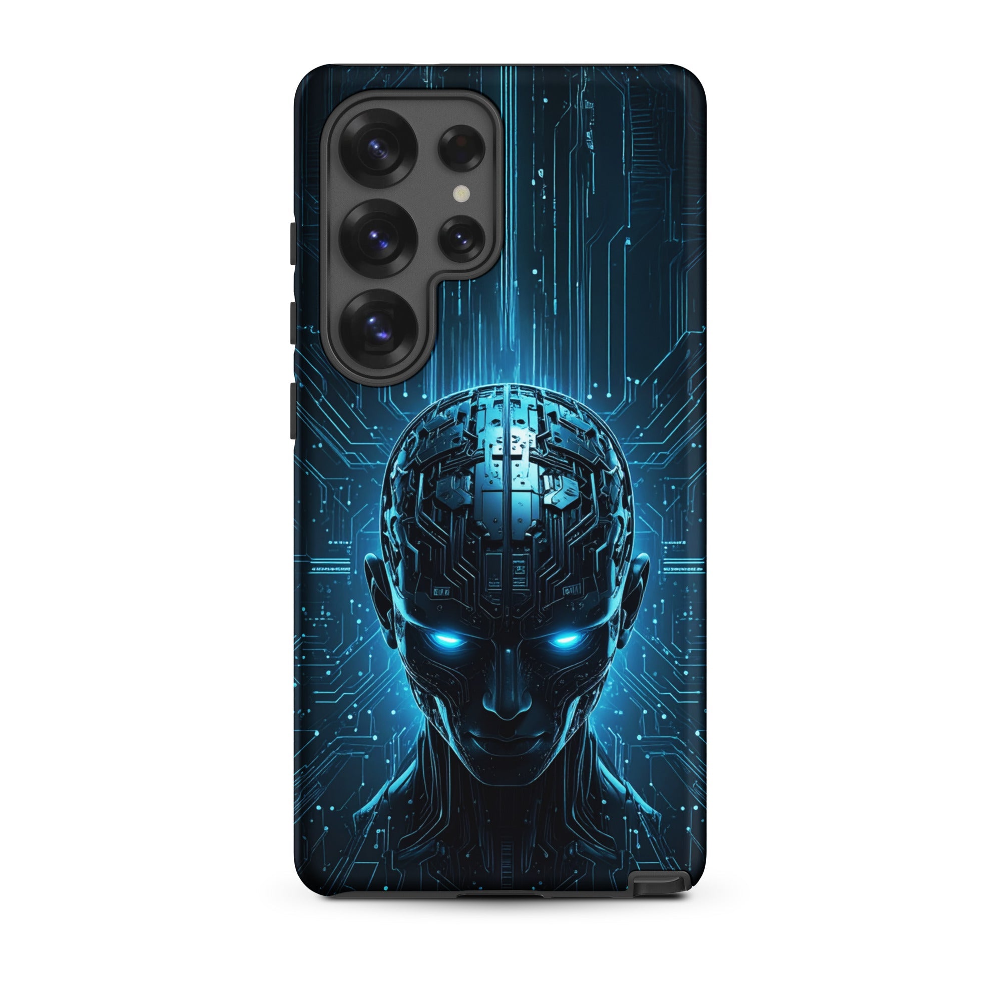 Carcasa resistente para Samsung – Centinela cuántico con diseño azul cibernético - CeluMovil