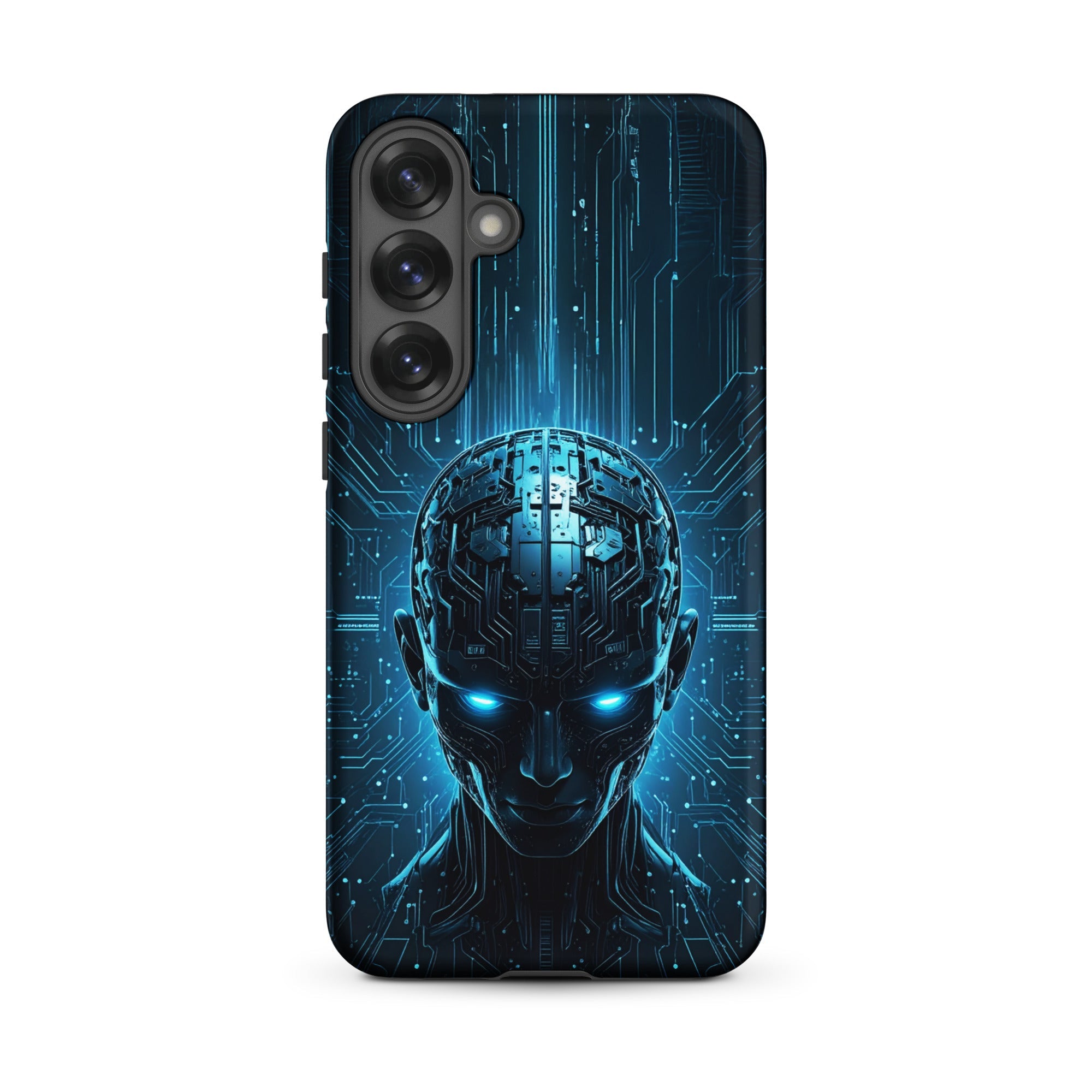 Carcasa resistente para Samsung – Centinela cuántico con diseño azul cibernético - CeluMovil
