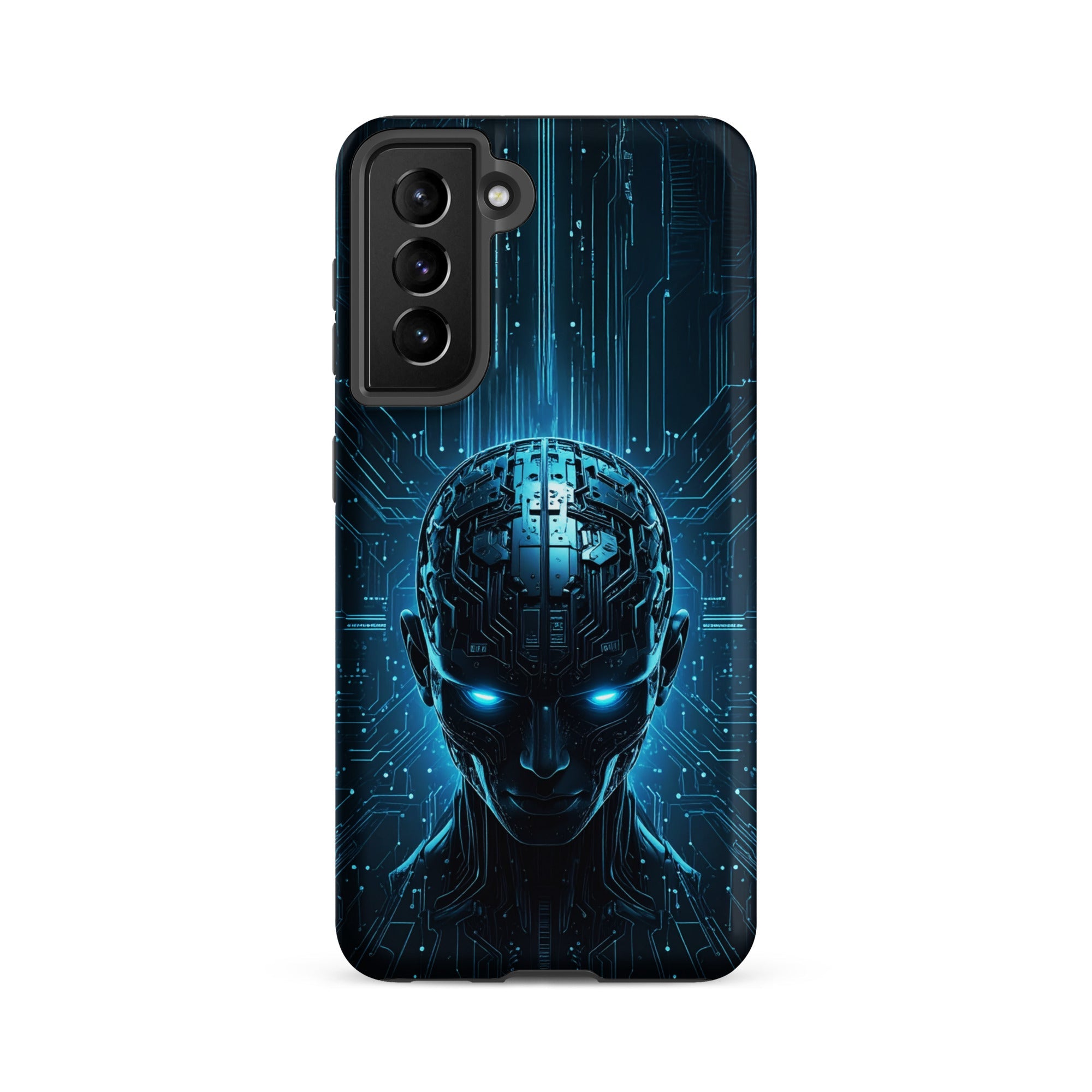 Carcasa resistente para Samsung – Centinela cuántico con diseño azul cibernético - CeluMovil