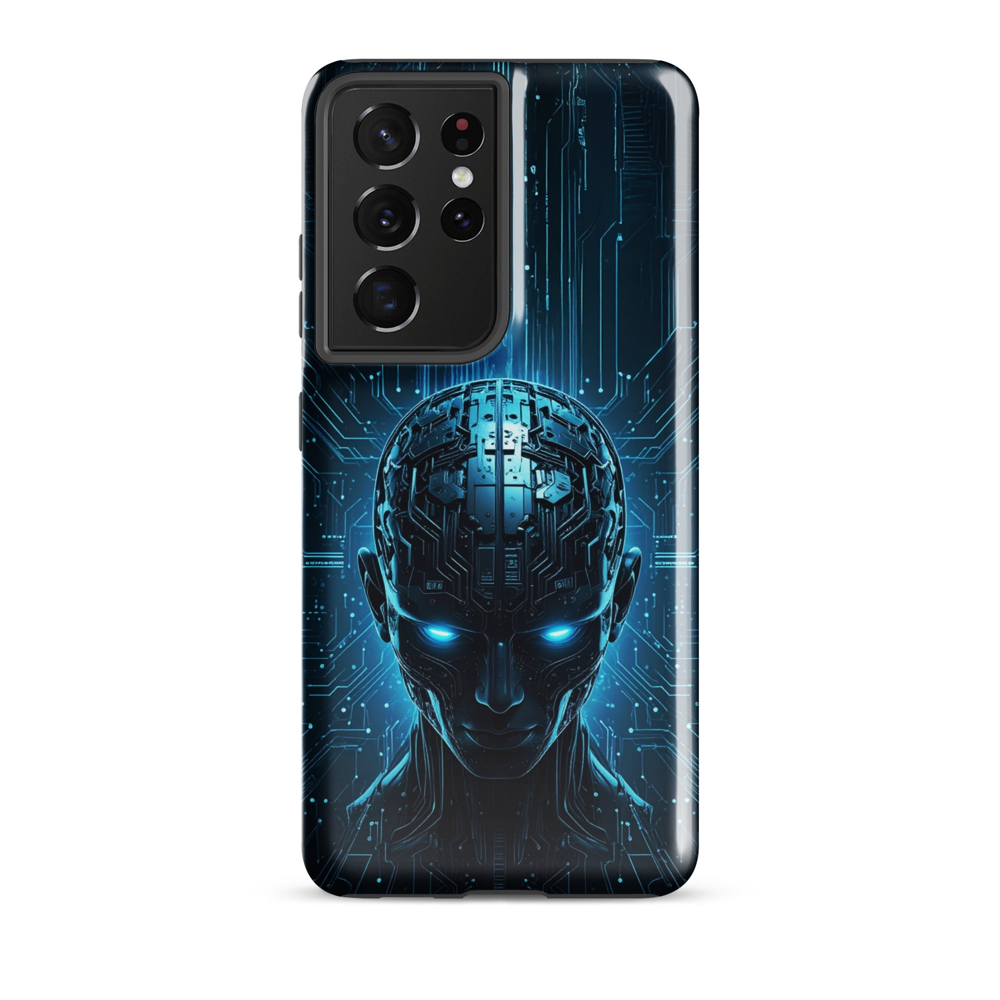 Carcasa resistente para Samsung – Centinela cuántico con diseño azul cibernético - CeluMovil