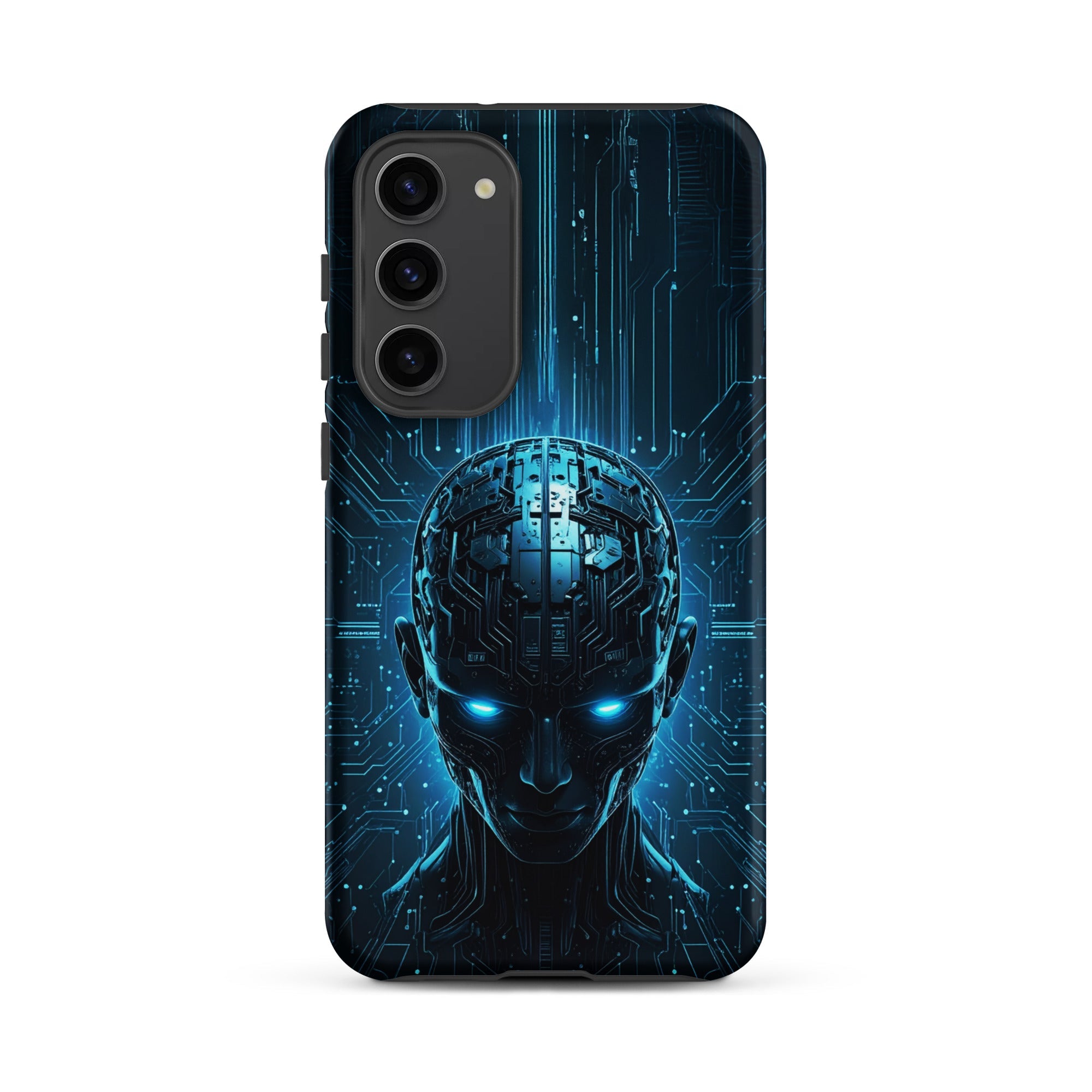 Carcasa resistente para Samsung – Centinela cuántico con diseño azul cibernético - CeluMovil