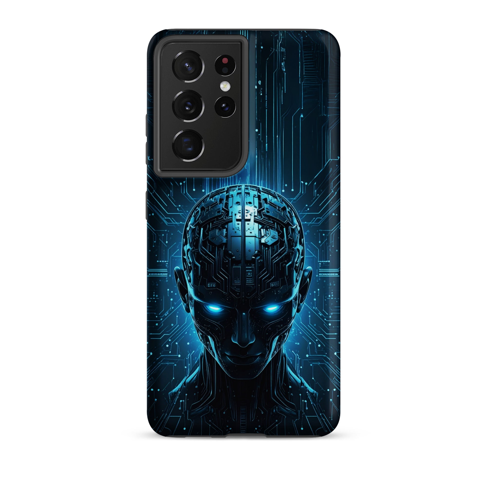 Carcasa resistente para Samsung – Centinela cuántico con diseño azul cibernético - CeluMovil