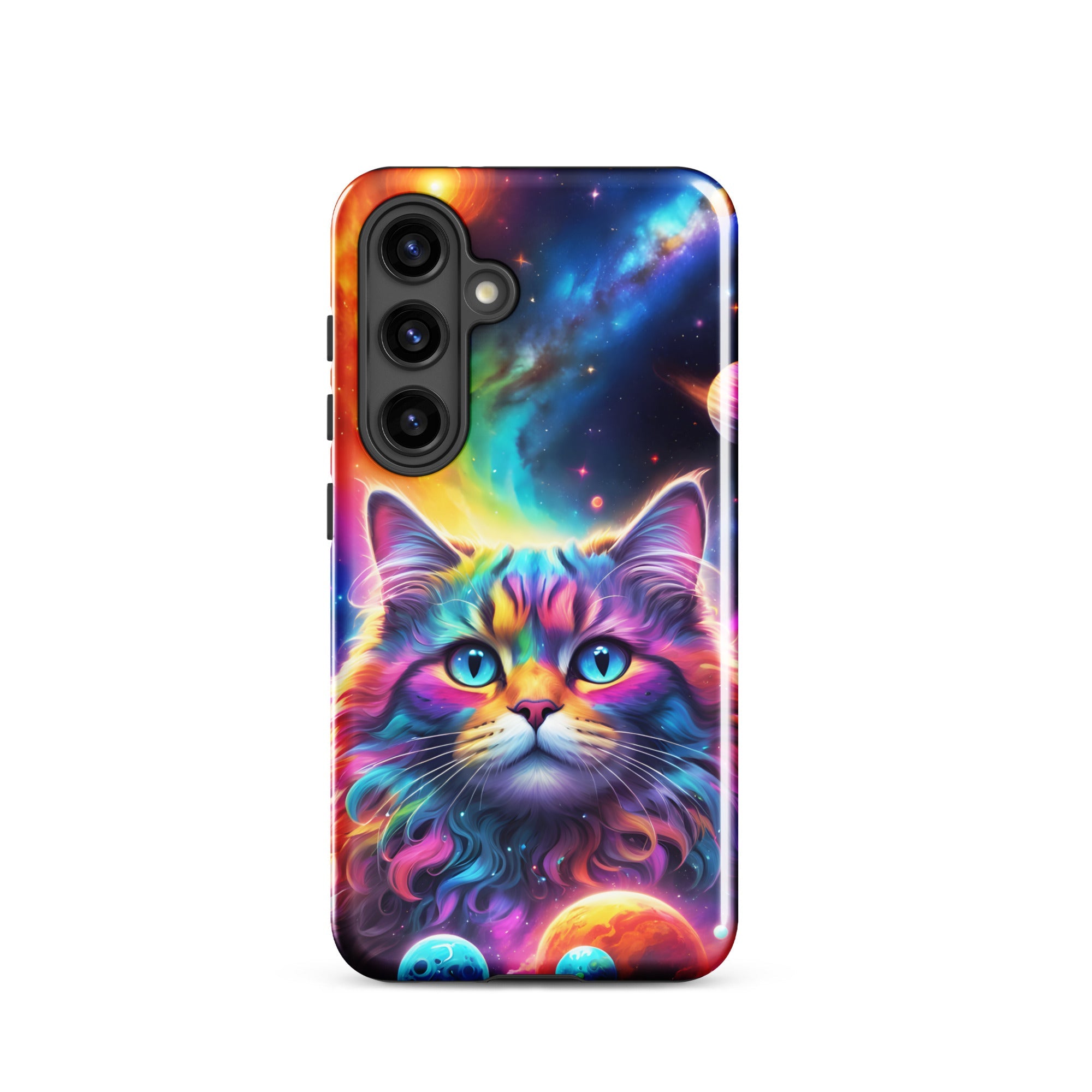 Carcasa resistente para Samsung - gato cósmico, galaxia y planetas - CeluMovil