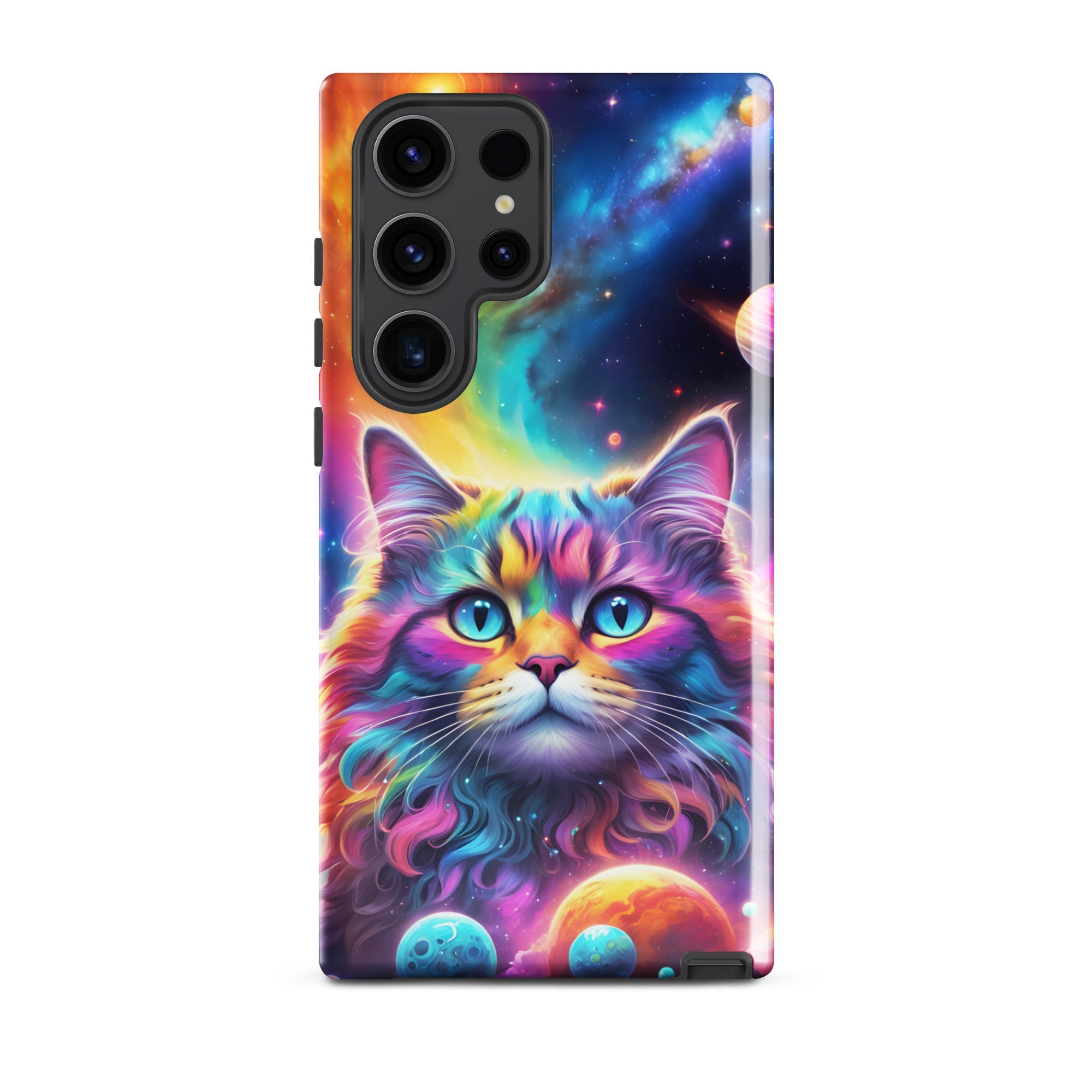 Carcasa resistente para Samsung - gato cósmico, galaxia y planetas - CeluMovil