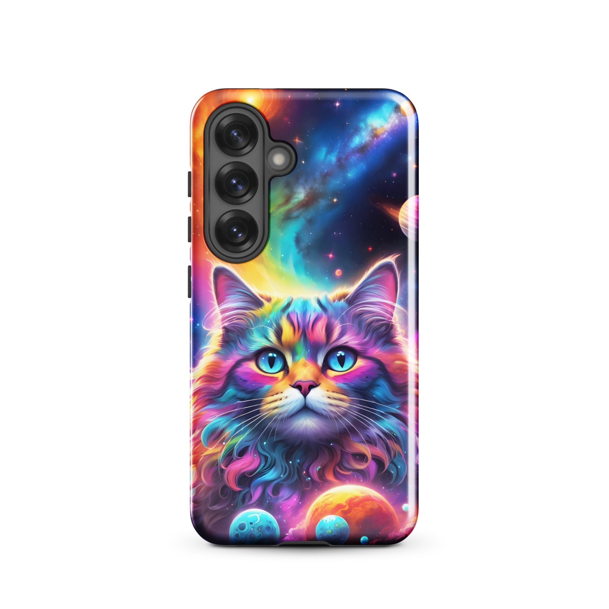 Carcasa resistente para Samsung - gato cósmico, galaxia y planetas - CeluMovil