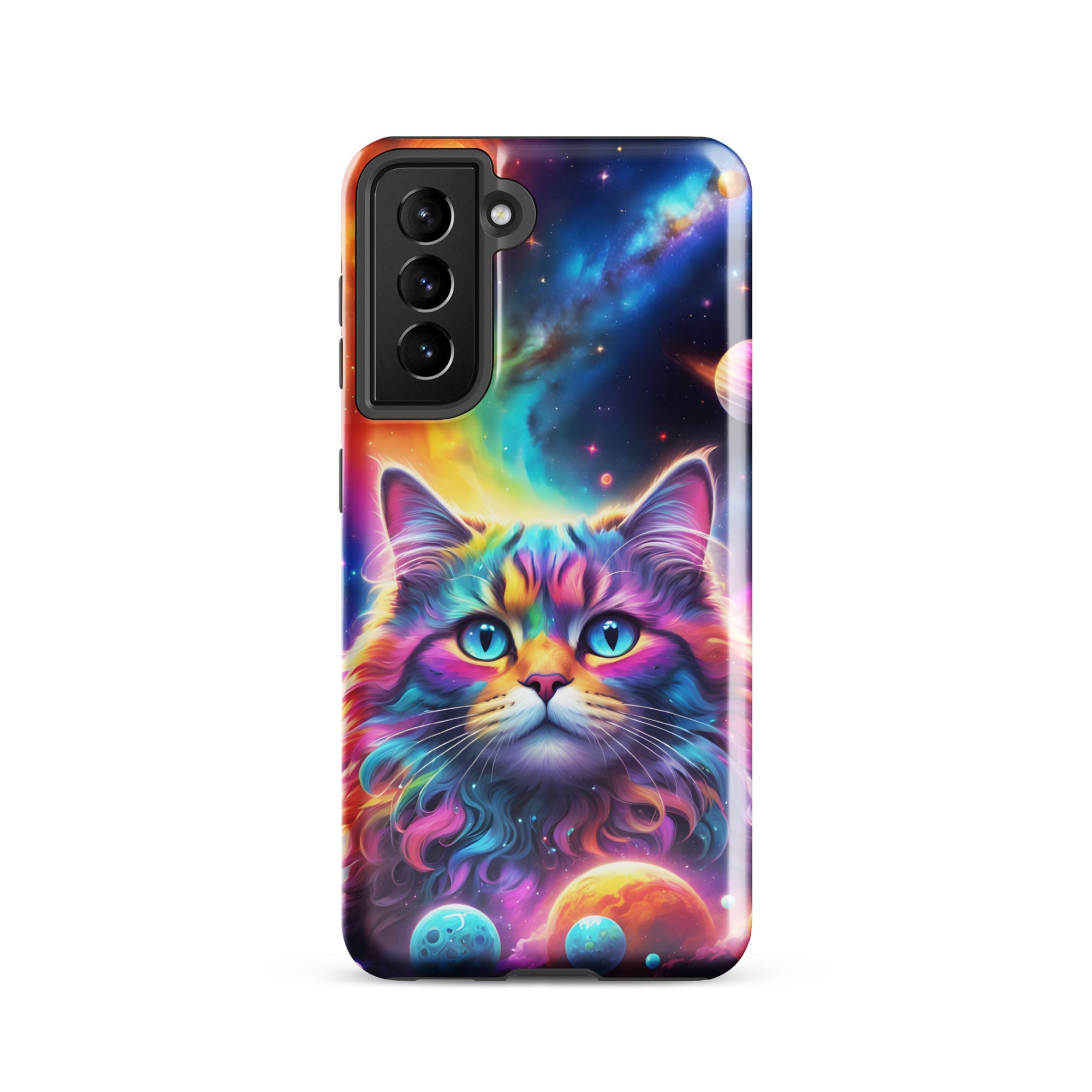 Carcasa resistente para Samsung - gato cósmico, galaxia y planetas - CeluMovil