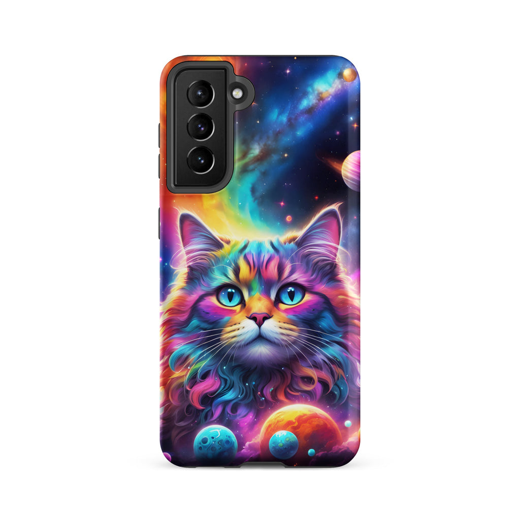 Carcasa resistente para Samsung - gato cósmico, galaxia y planetas - CeluMovil
