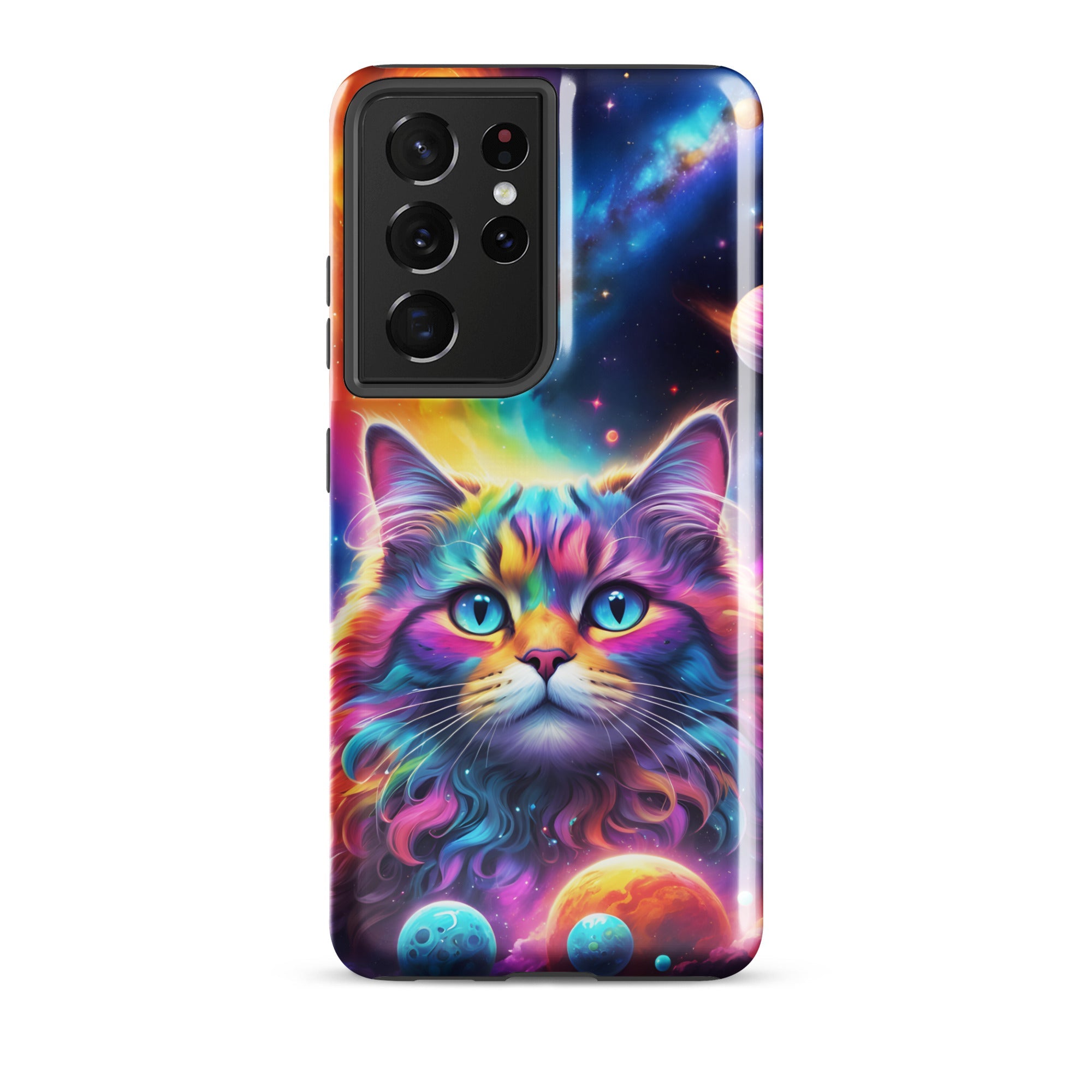 Carcasa resistente para Samsung - gato cósmico, galaxia y planetas - CeluMovil