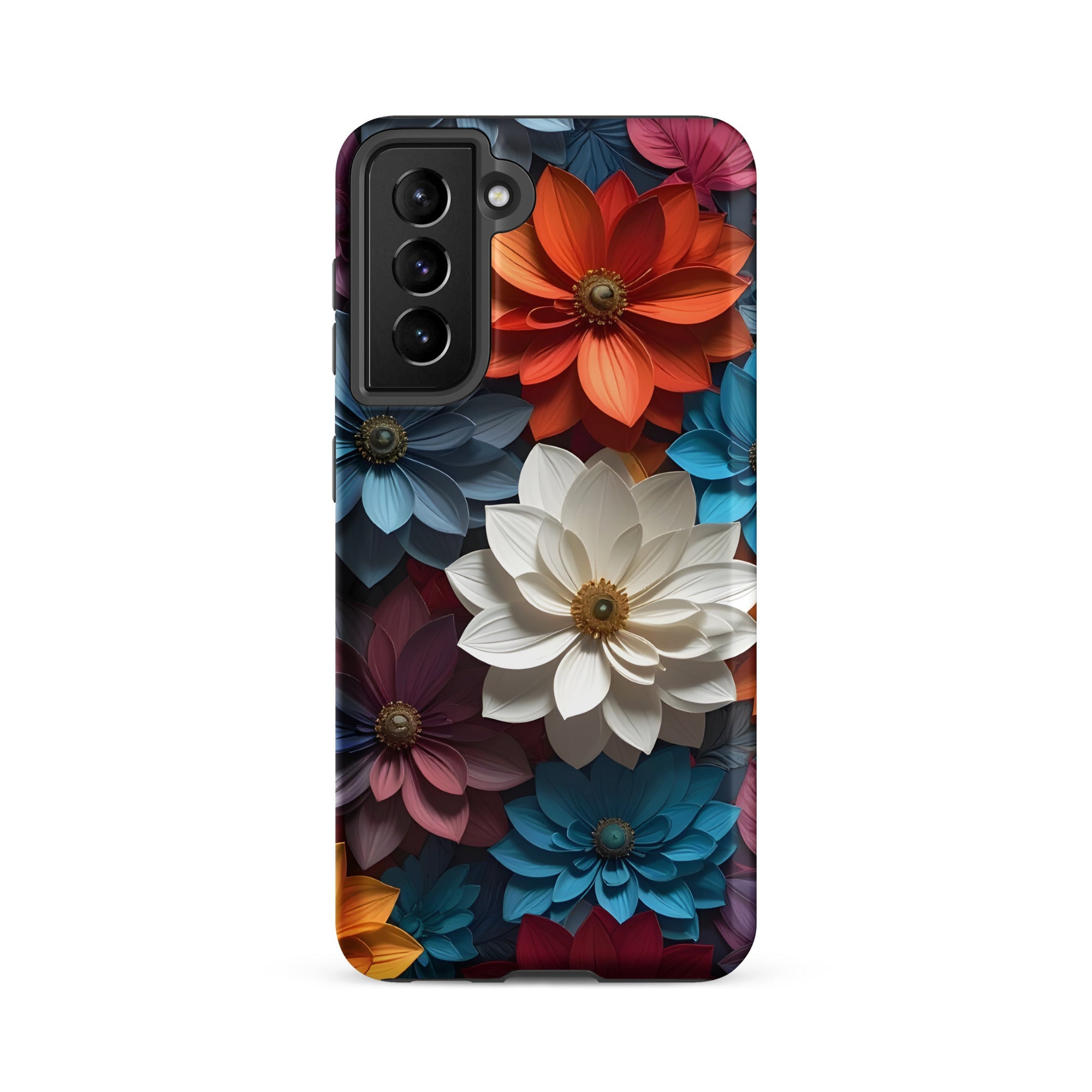 Carcasa resistente para Samsung – Midnight Paper Blooms con diseño floral 3D - CeluMovil