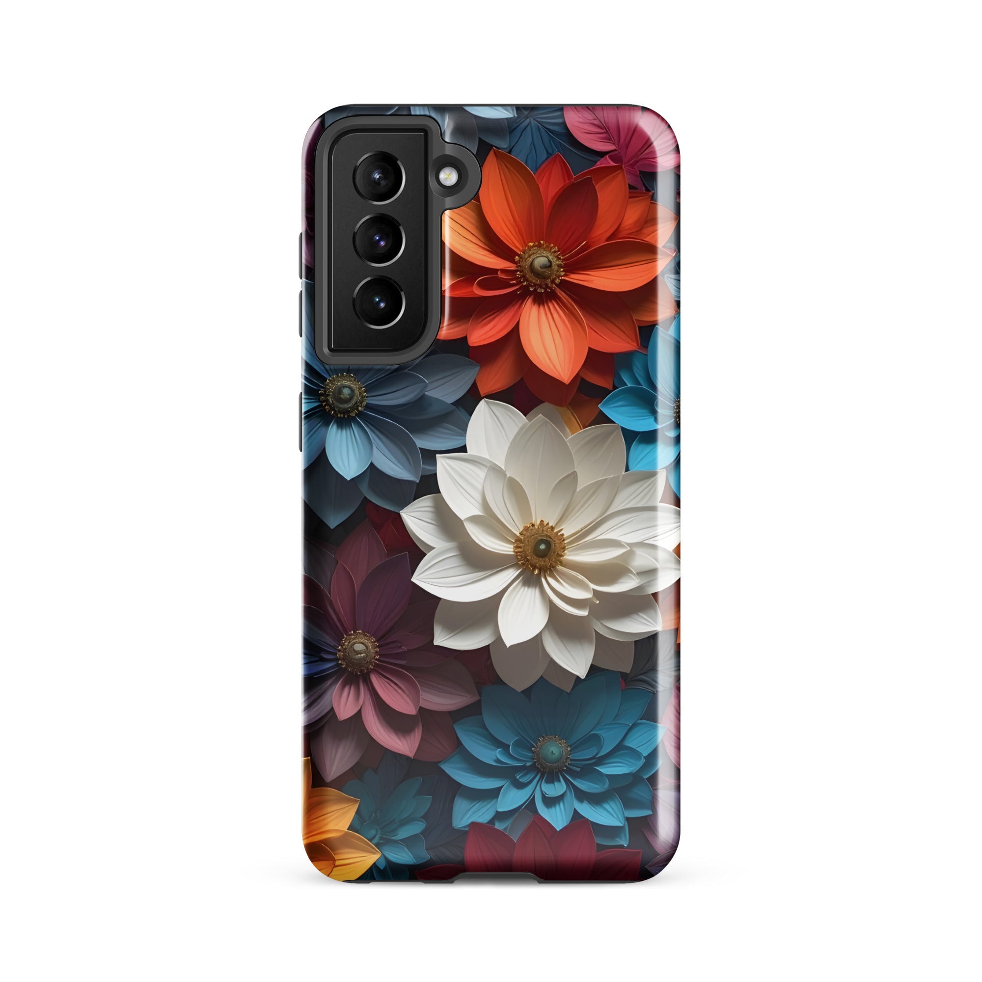 Carcasa resistente para Samsung – Midnight Paper Blooms con diseño floral 3D - CeluMovil