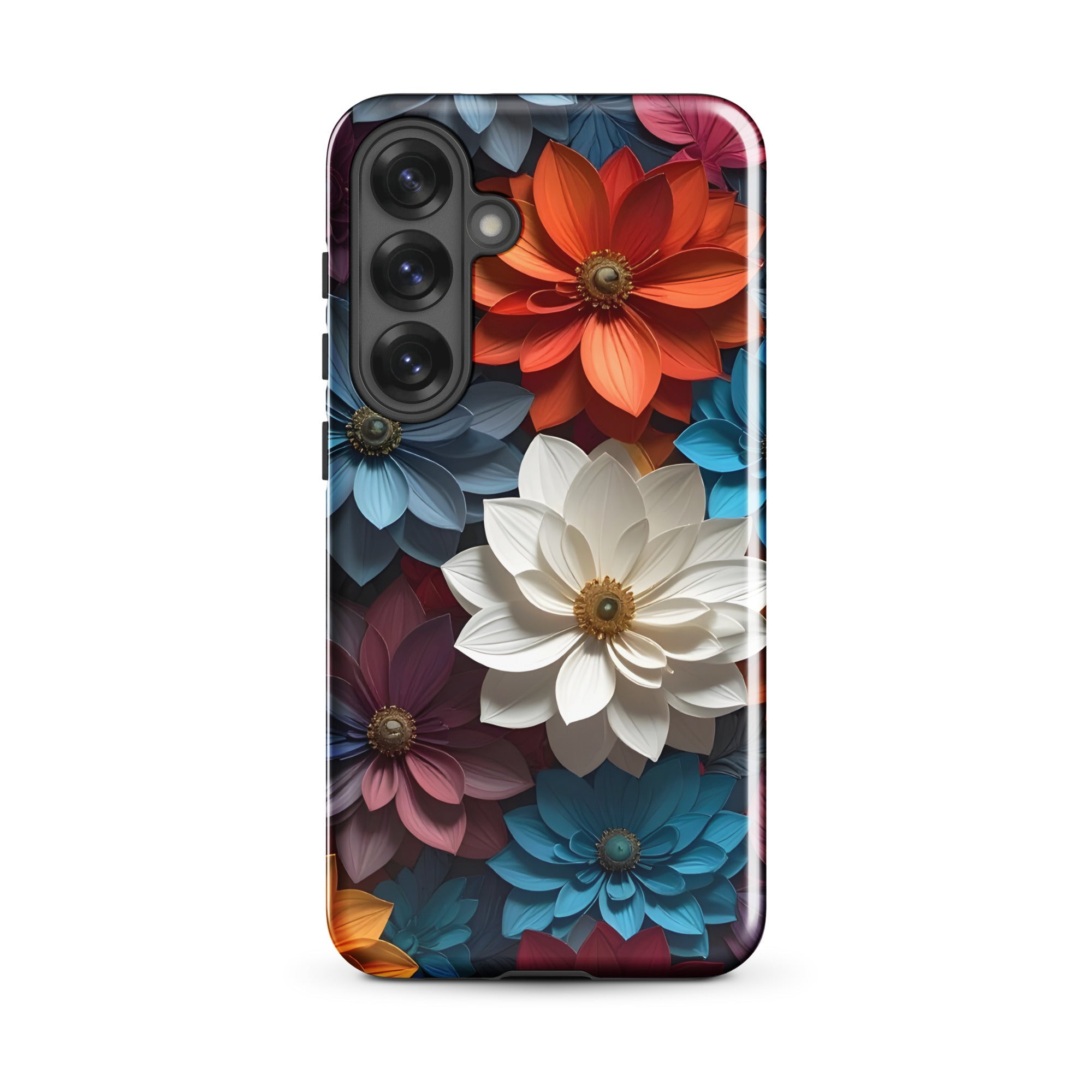 Carcasa resistente para Samsung – Midnight Paper Blooms con diseño floral 3D - CeluMovil
