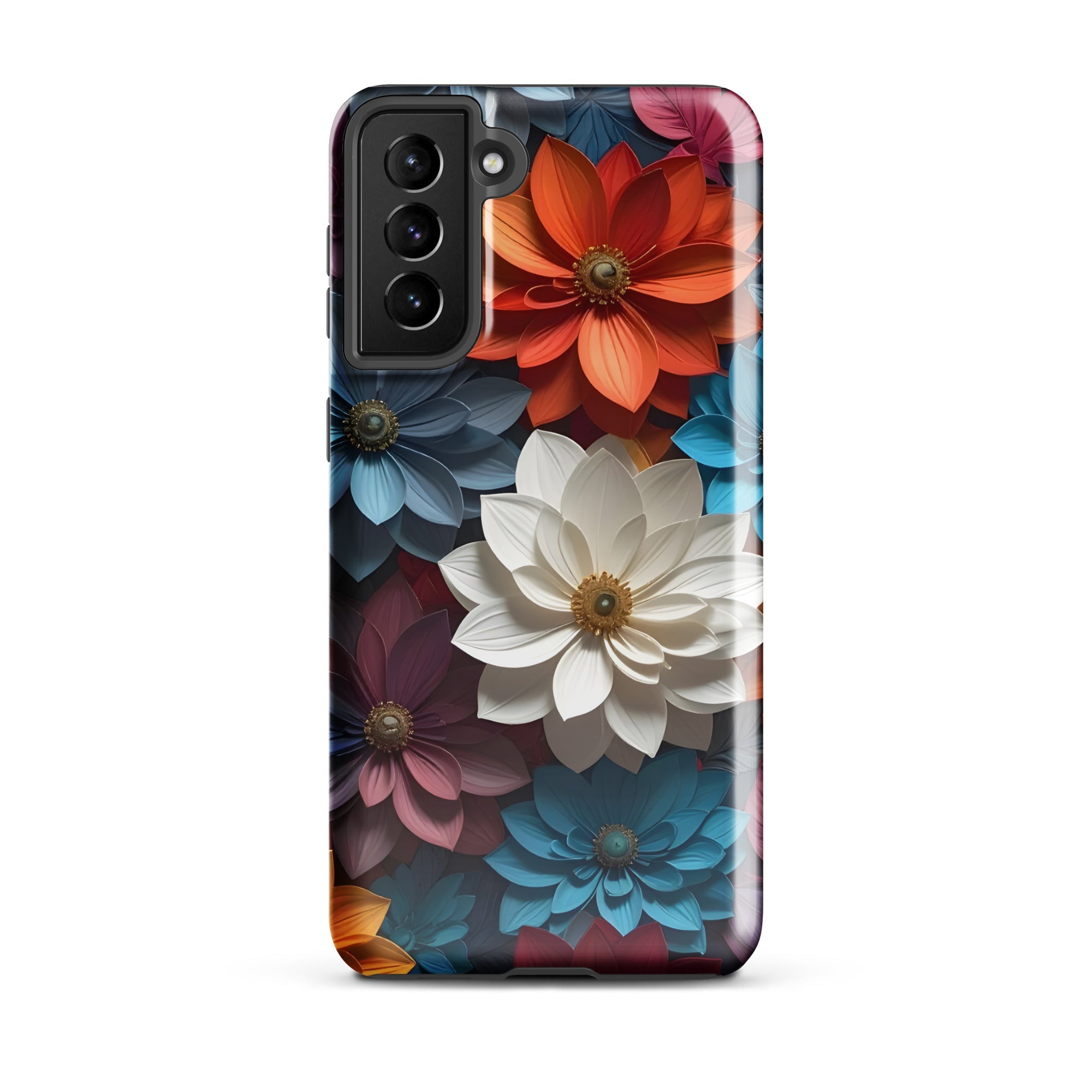 Carcasa resistente para Samsung – Midnight Paper Blooms con diseño floral 3D - CeluMovil