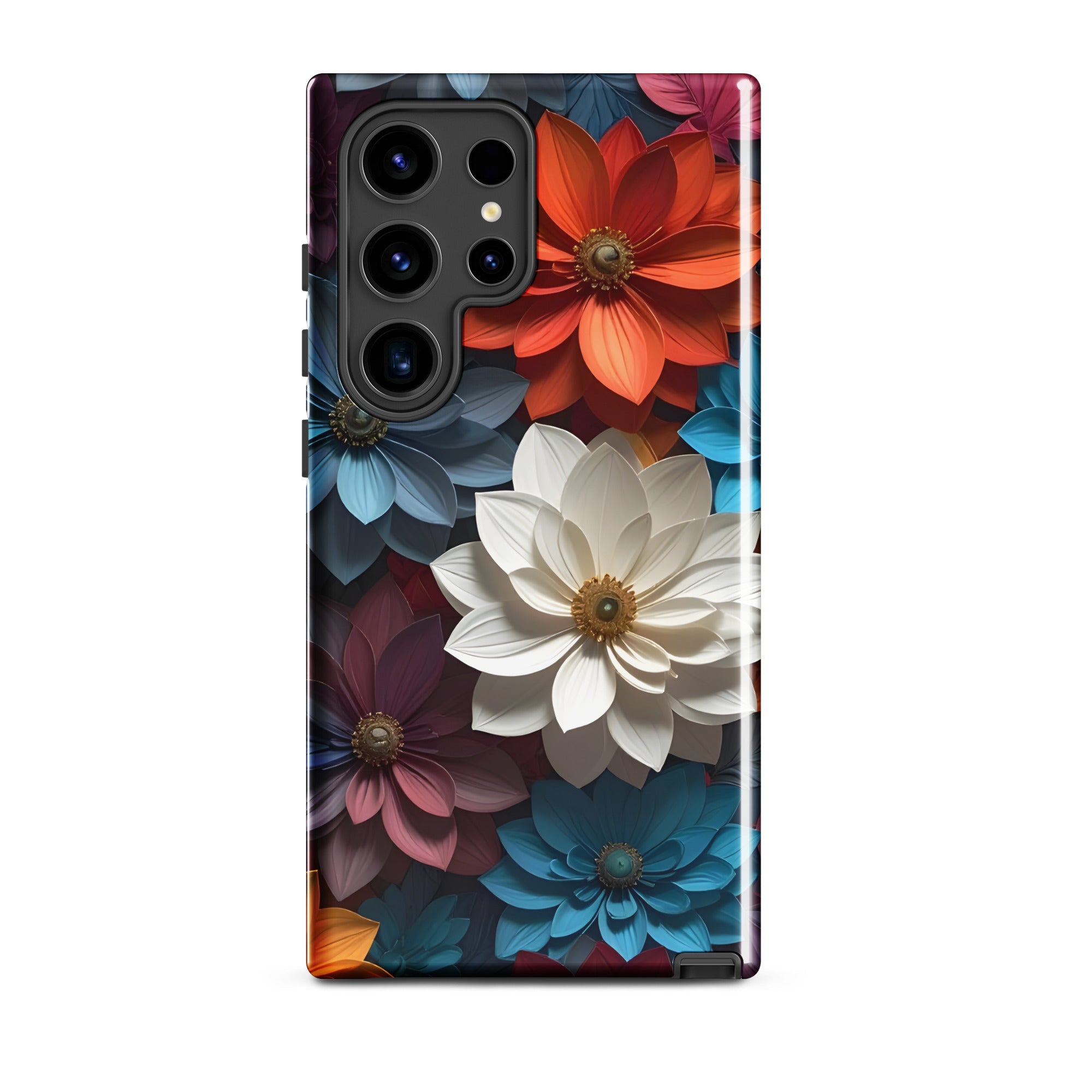 Carcasa resistente para Samsung – Midnight Paper Blooms con diseño floral 3D - CeluMovil
