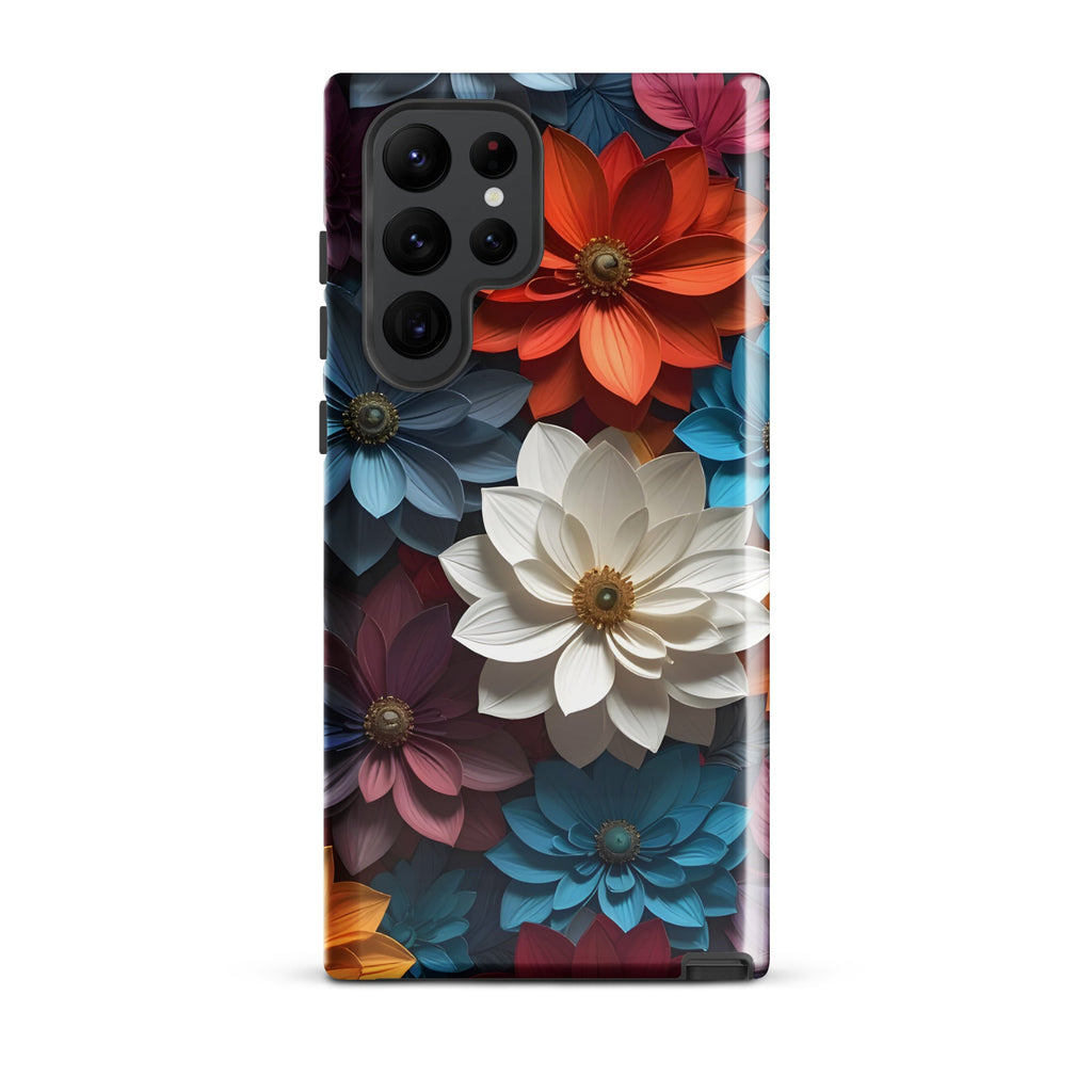 Carcasa resistente para Samsung – Midnight Paper Blooms con diseño floral 3D - CeluMovil