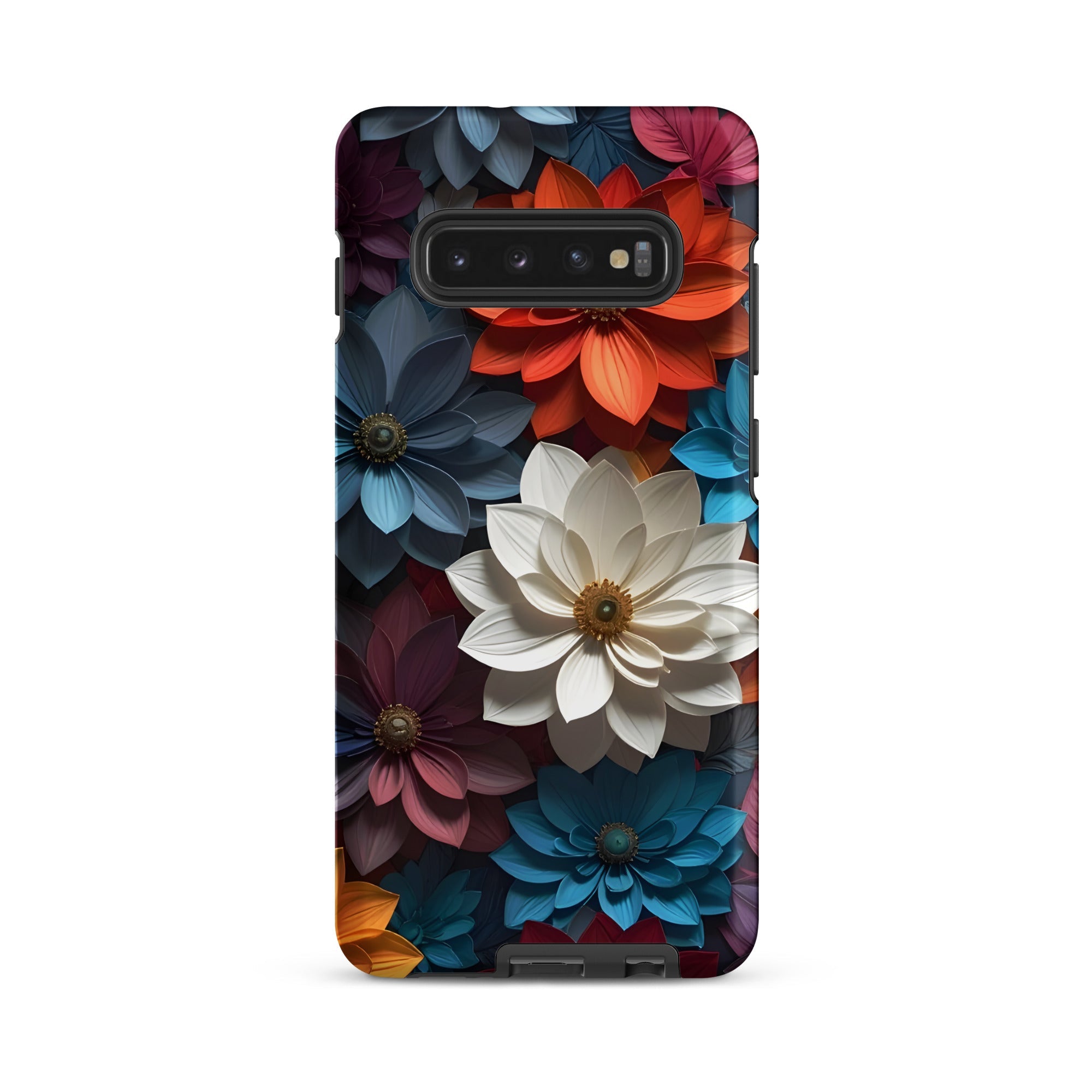 Carcasa resistente para Samsung – Midnight Paper Blooms con diseño floral 3D - CeluMovil
