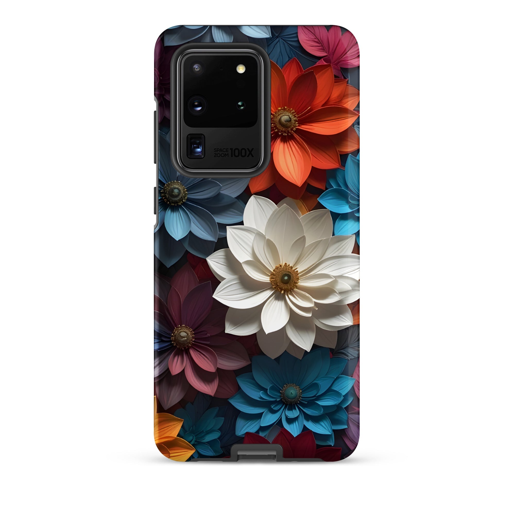 Carcasa resistente para Samsung – Midnight Paper Blooms con diseño floral 3D - CeluMovil