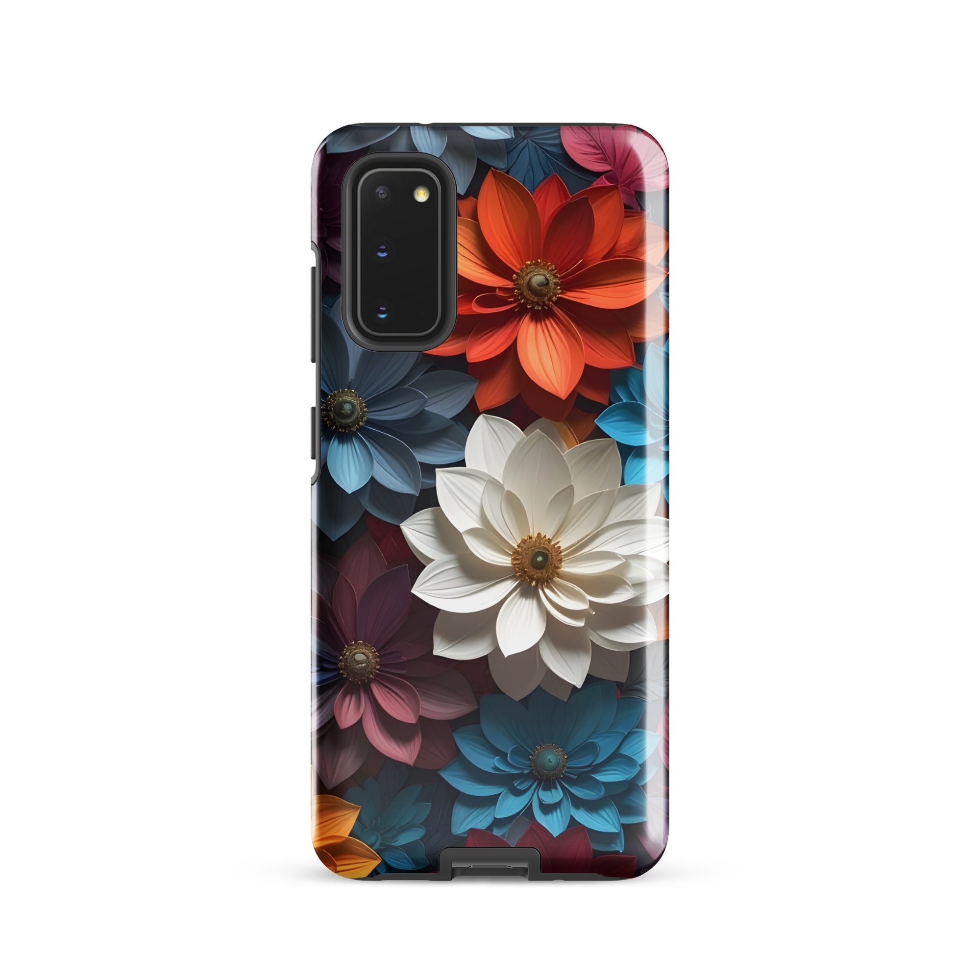Carcasa resistente para Samsung – Midnight Paper Blooms con diseño floral 3D - CeluMovil