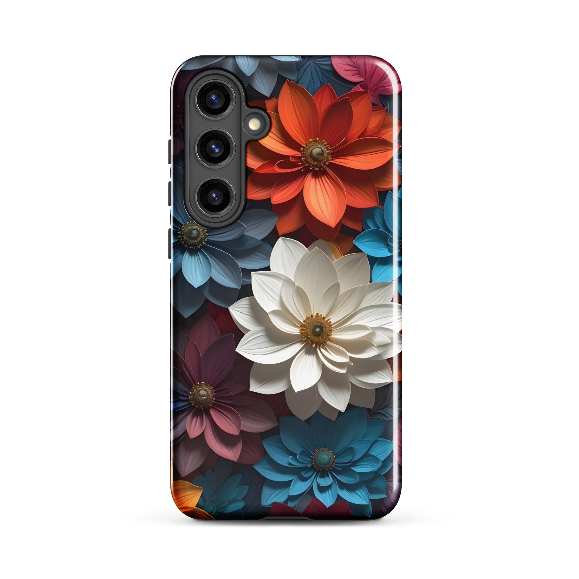 Carcasa resistente para Samsung – Midnight Paper Blooms con diseño floral 3D - CeluMovil