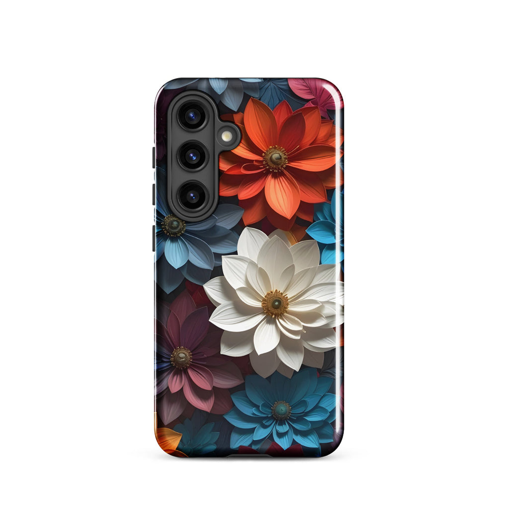Carcasa resistente para Samsung – Midnight Paper Blooms con diseño floral 3D - CeluMovil
