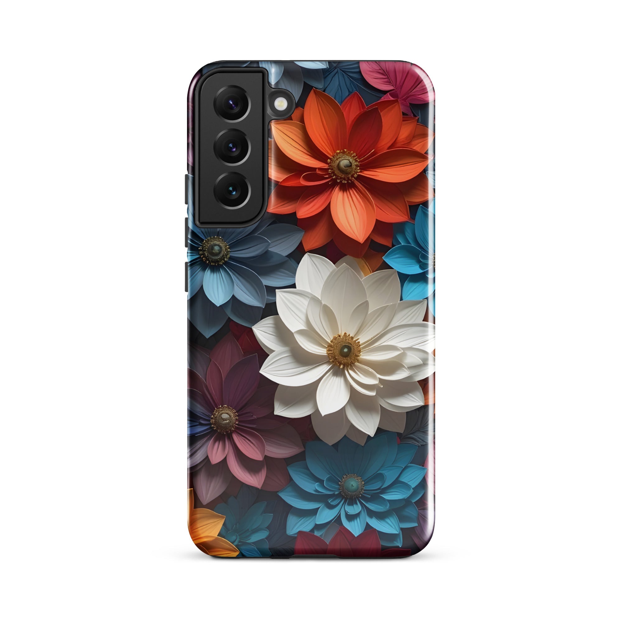 Carcasa resistente para Samsung – Midnight Paper Blooms con diseño floral 3D - CeluMovil