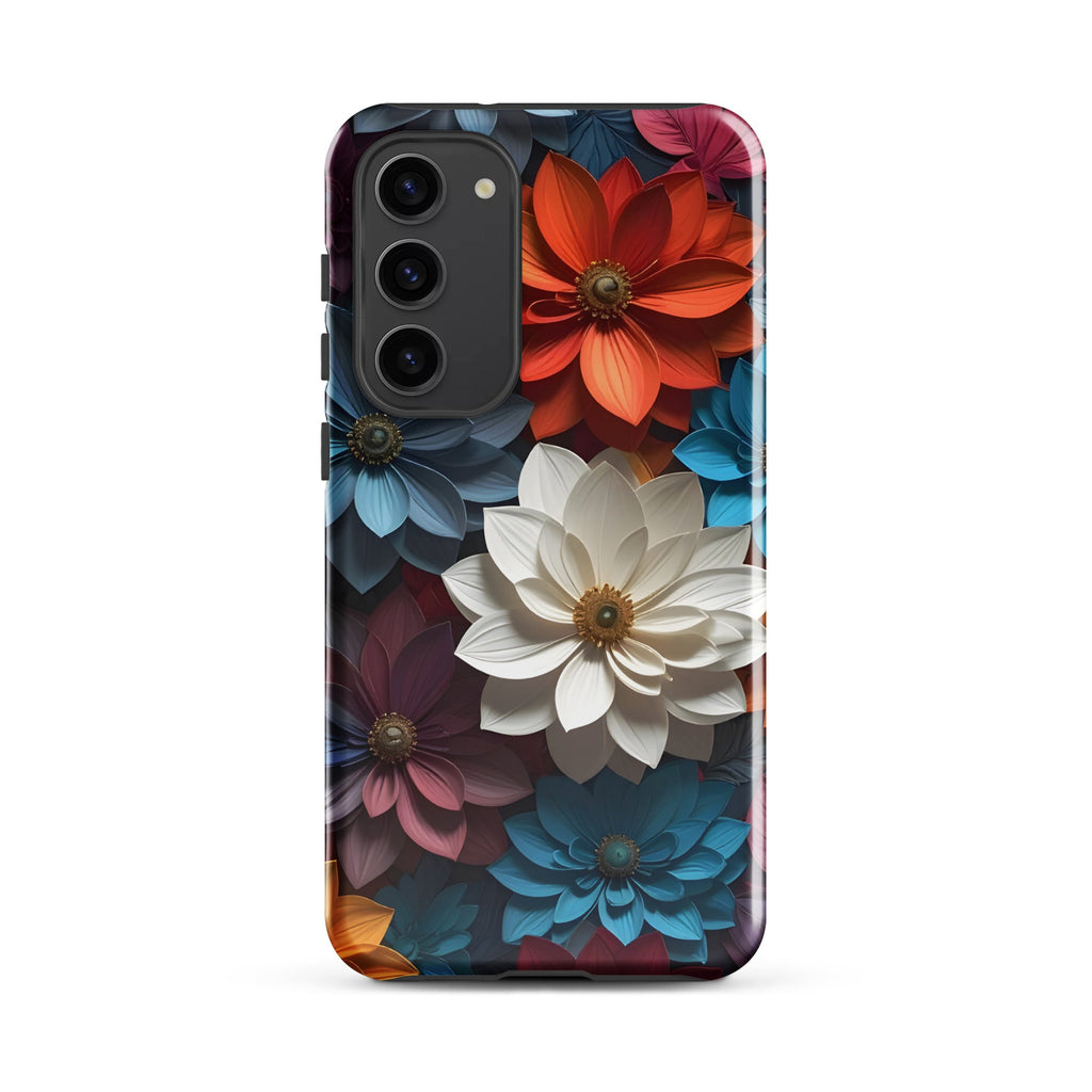 Carcasa resistente para Samsung – Midnight Paper Blooms con diseño floral 3D - CeluMovil