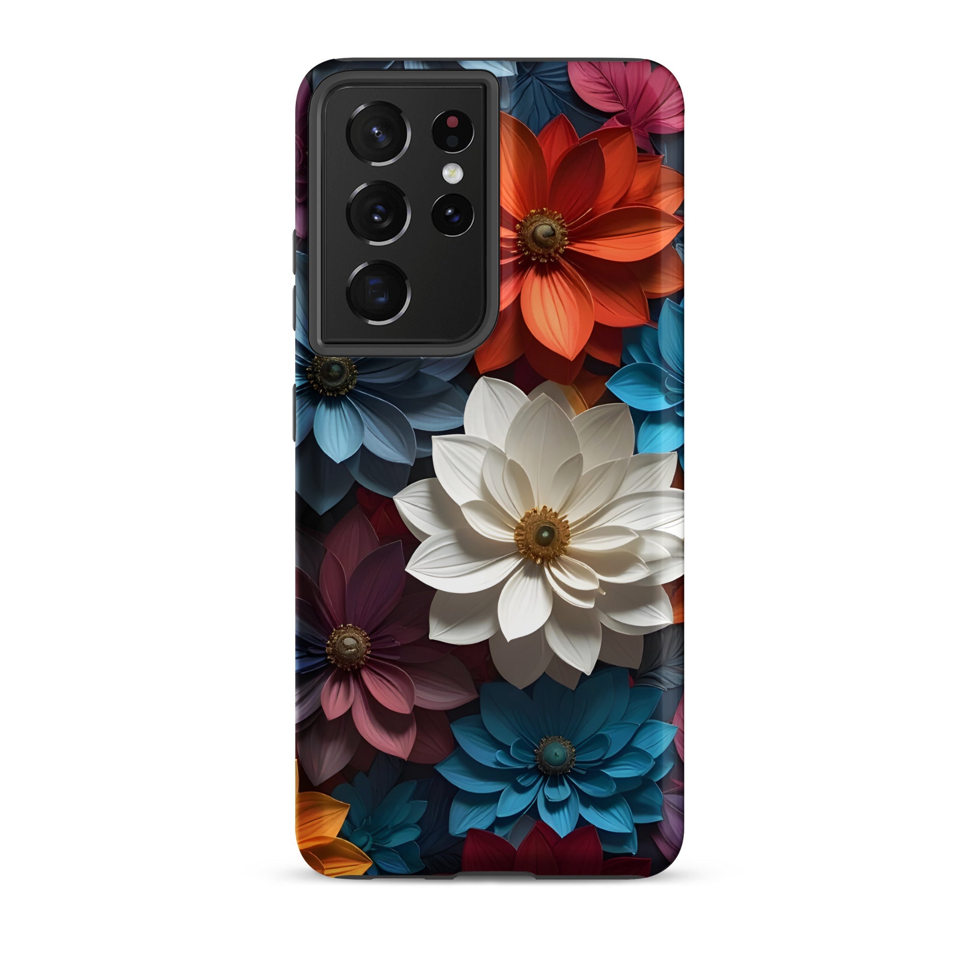Carcasa resistente para Samsung – Midnight Paper Blooms con diseño floral 3D - CeluMovil