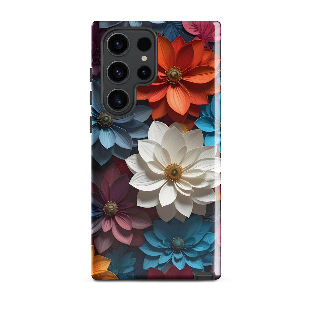 Carcasa resistente para Samsung – Midnight Paper Blooms con diseño floral 3D - CeluMovil