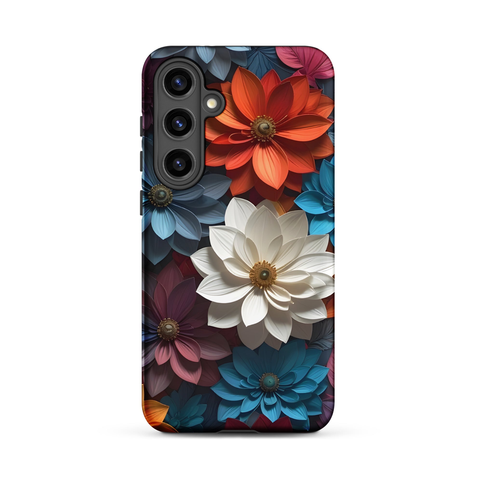 Carcasa resistente para Samsung – Midnight Paper Blooms con diseño floral 3D - CeluMovil