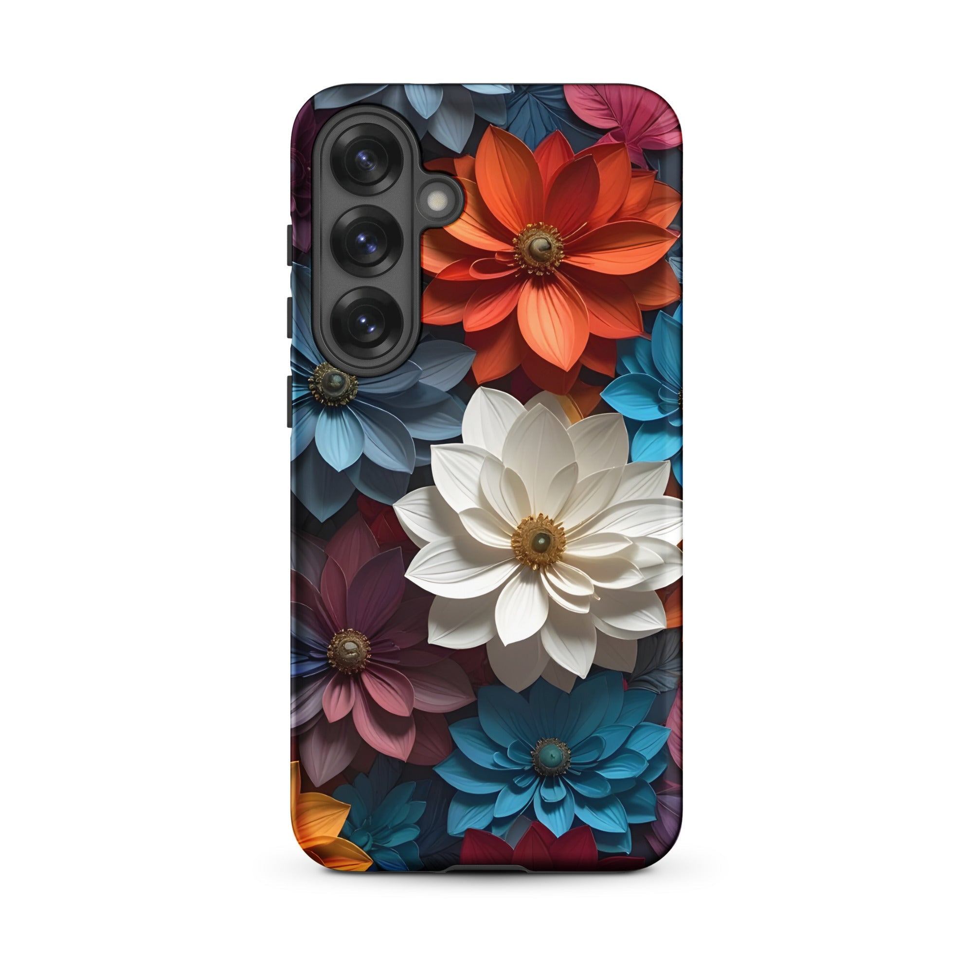 Carcasa resistente para Samsung – Midnight Paper Blooms con diseño floral 3D - CeluMovil