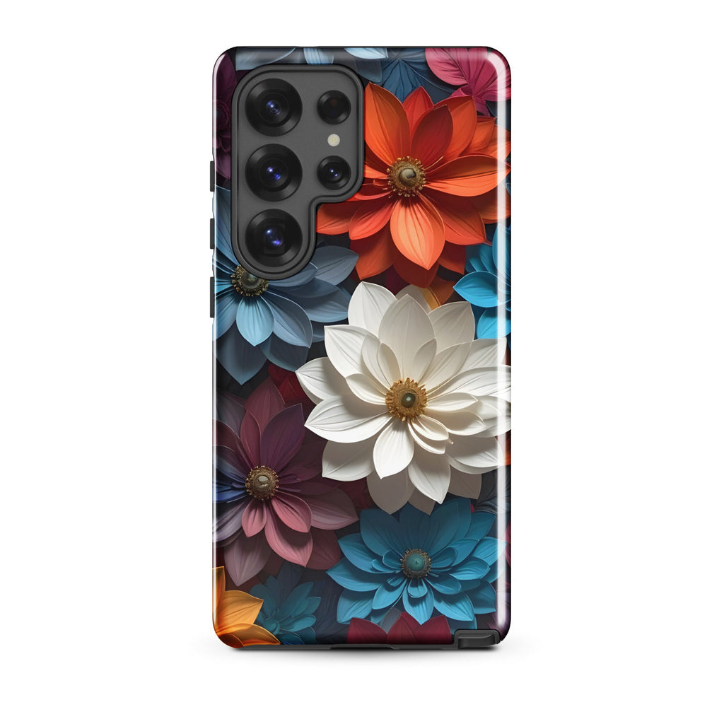 Carcasa resistente para Samsung – Midnight Paper Blooms con diseño floral 3D - CeluMovil